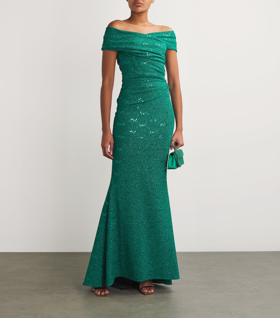 Talbot Runhof Womens Ruched Off-The-Shoulder Gown Billiard Image 2