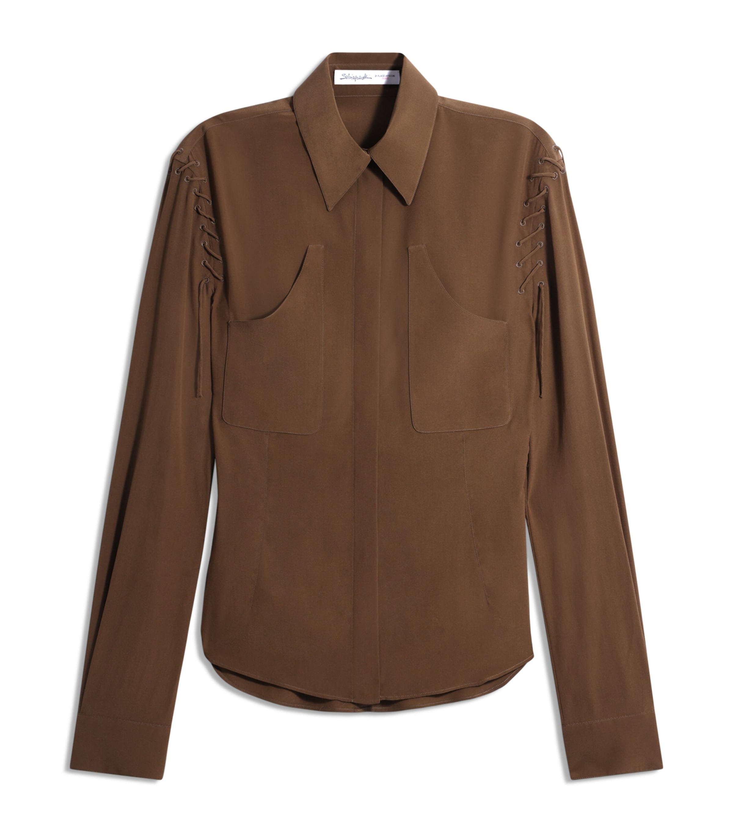 Schiaparelli Womens Silk Lace-Up Shirt Brown Image 1