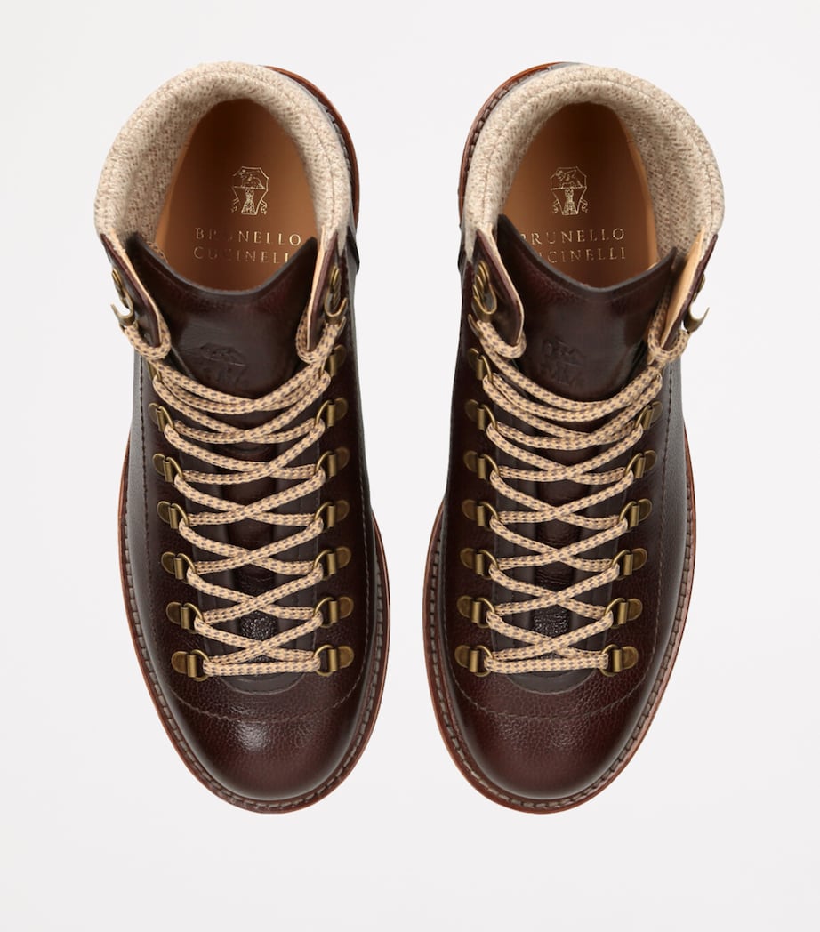 Leather Wool-Trim Mountain Boots DARK BROWN Image 4