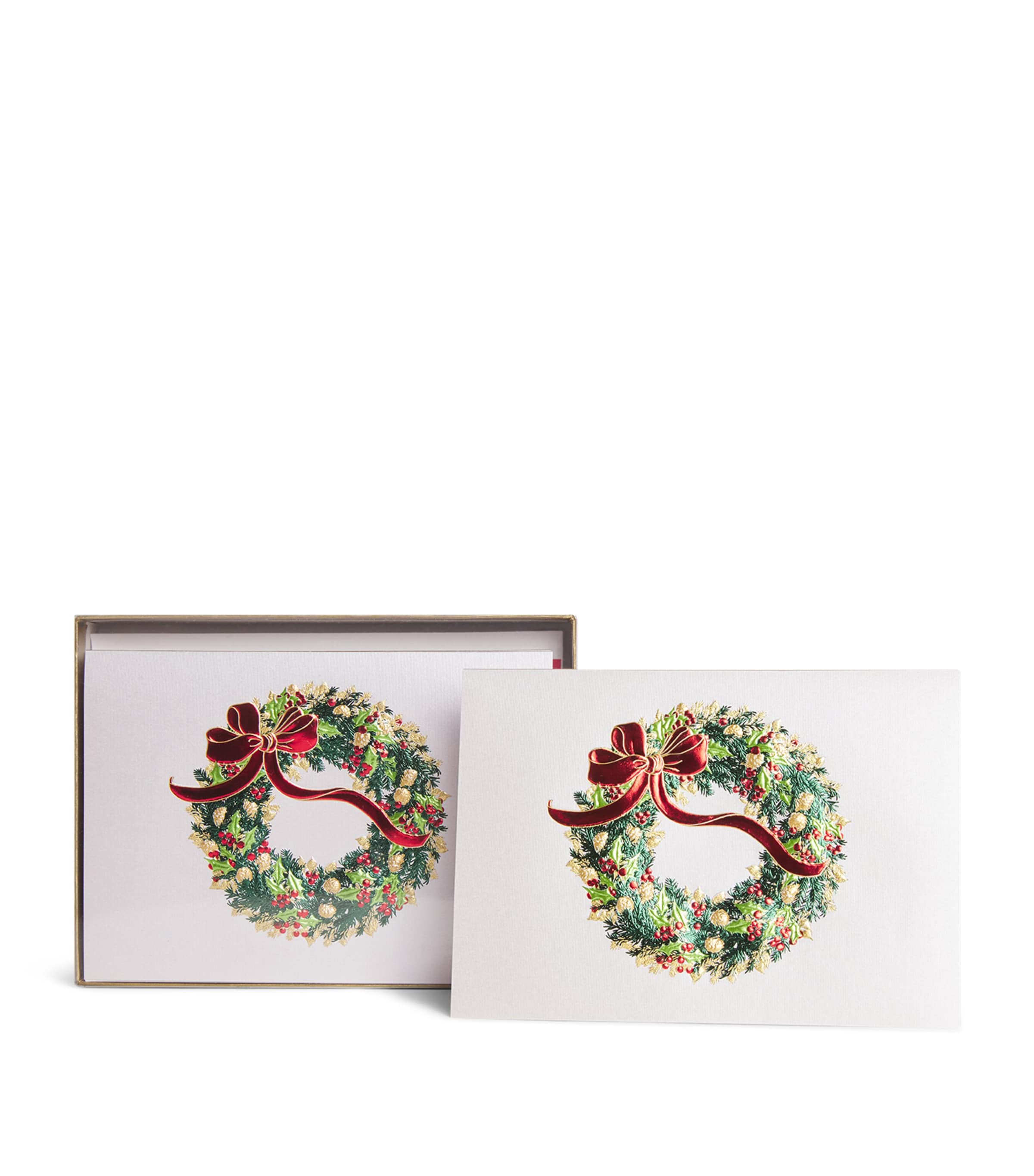 Paula Skene Holiday Leaf Wreath Christmas Cards In Green