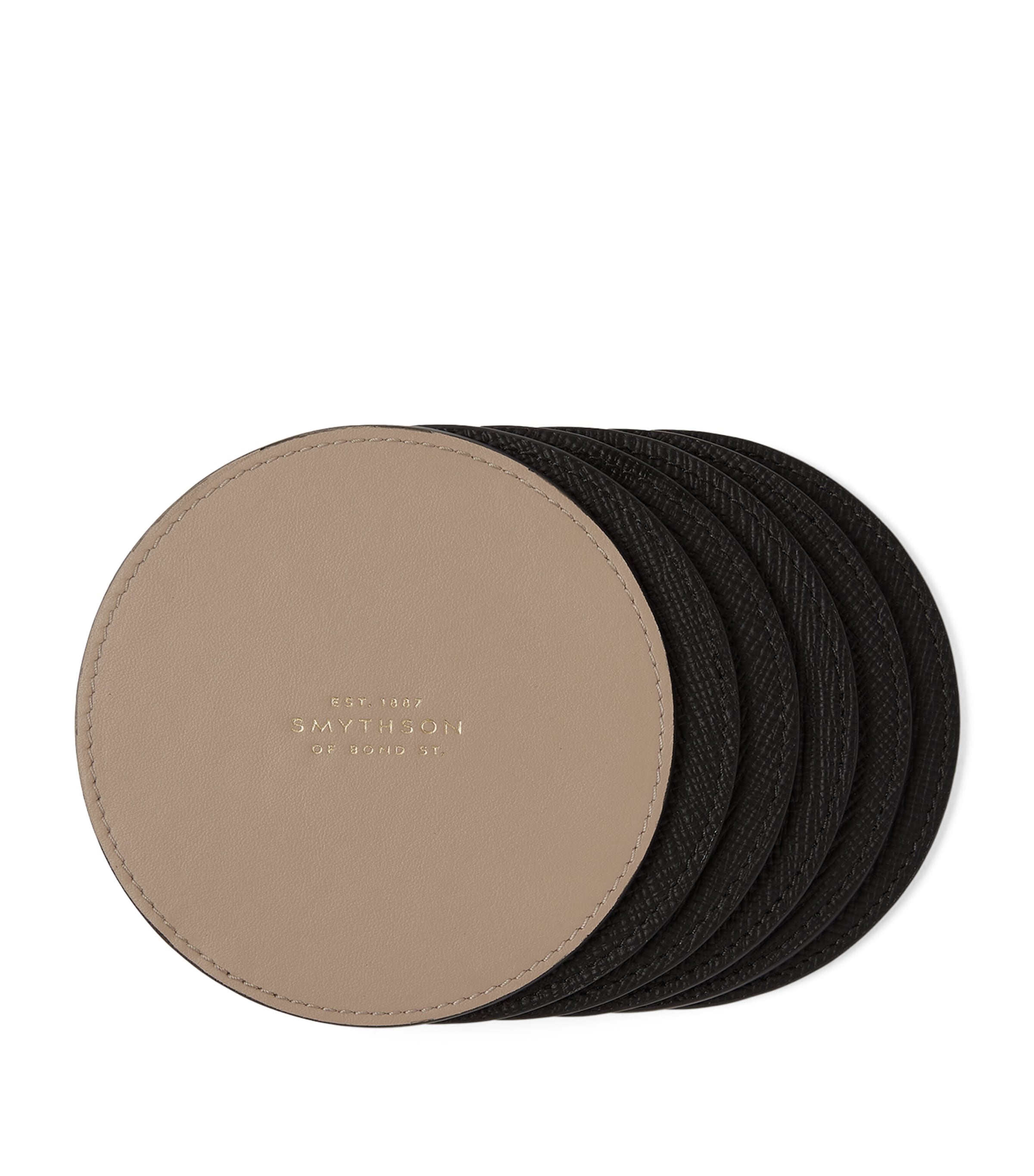 Smythson Panama Leather Coasters (Set of 6) Black Image 5