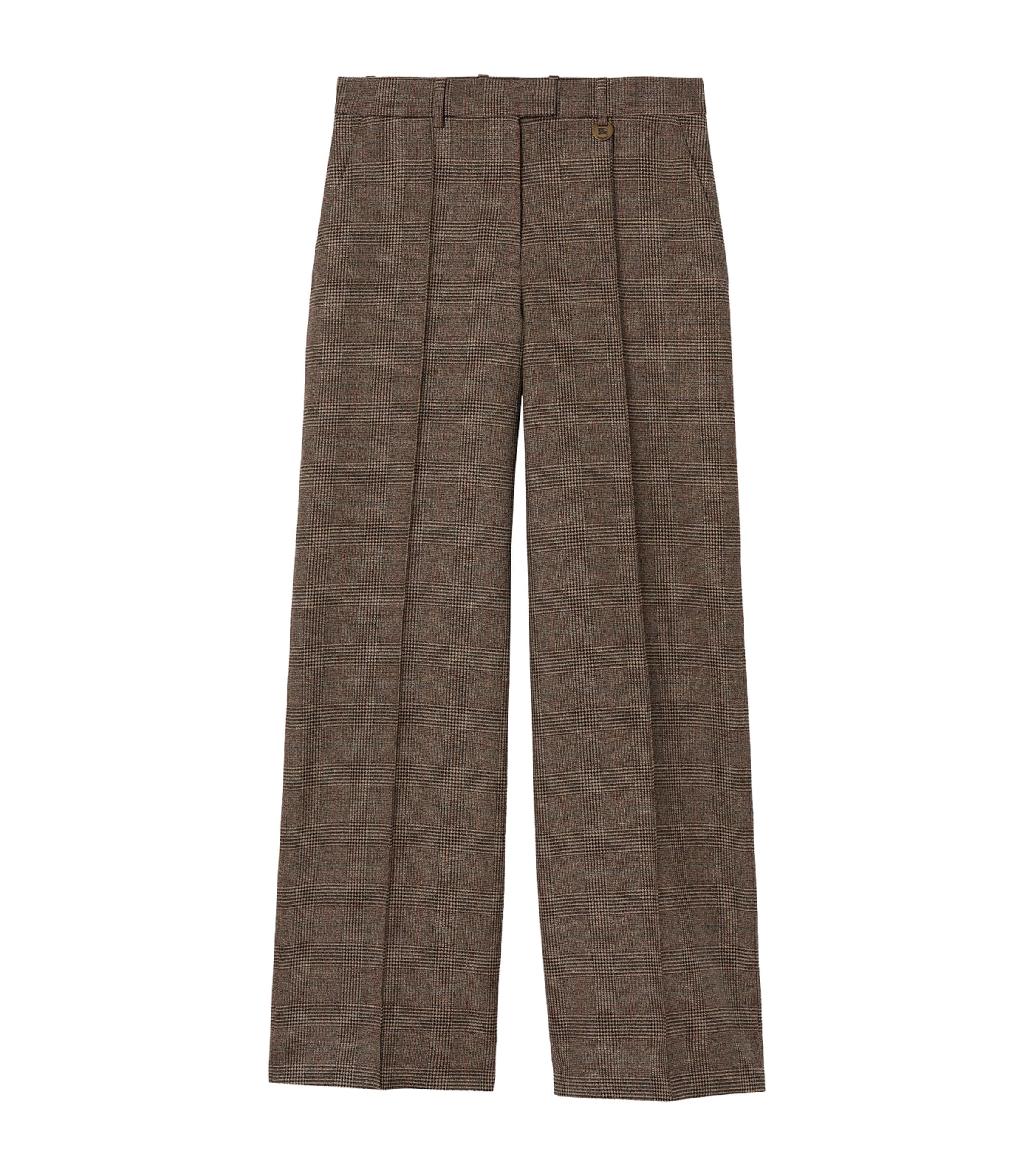 Burberry Womens Wool-Linen-Blend Check Trousers Soap Beigebrown Chk Image 1