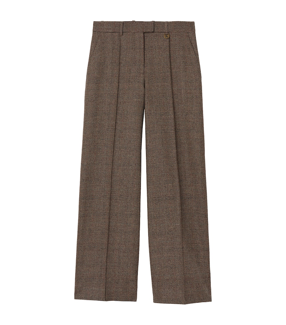 Burberry Womens Wool-Linen-Blend Check Trousers Soap Beigebrown Chk Image 1