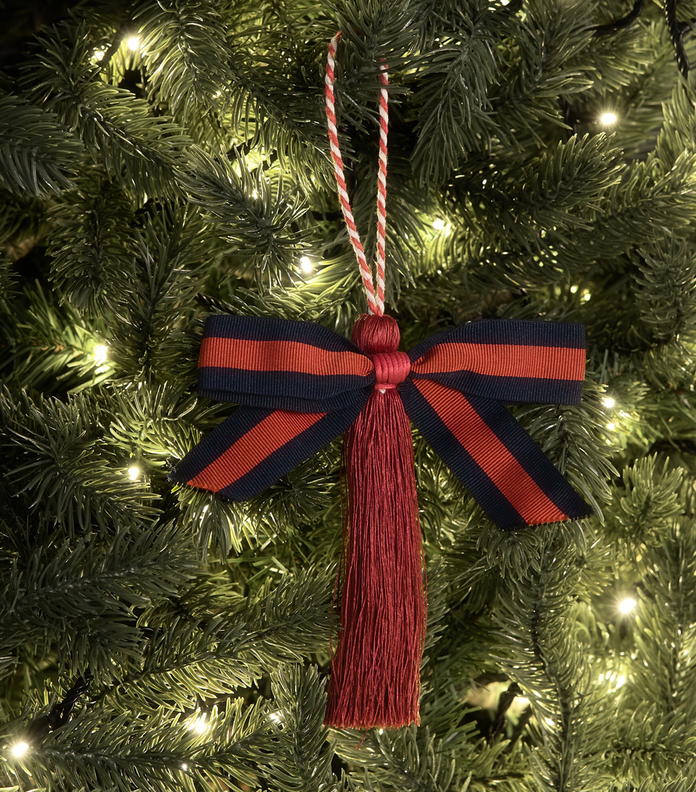 Jessica Light Bow and Tassel Tree Decoration Dark Red/navy Image 3
