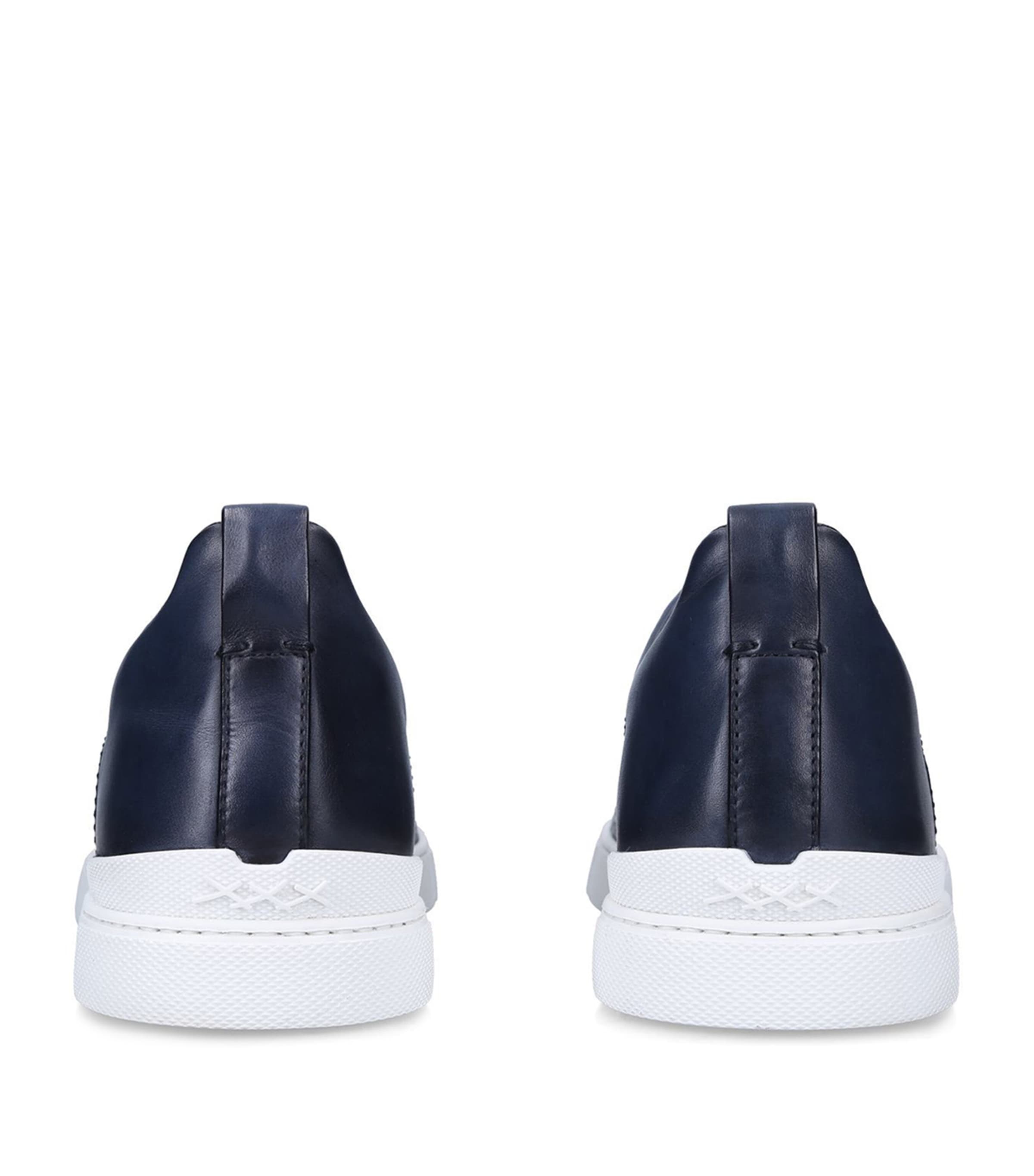 Zegna Crocodile Leather Triple Stitch Sneakers Navy Image 2