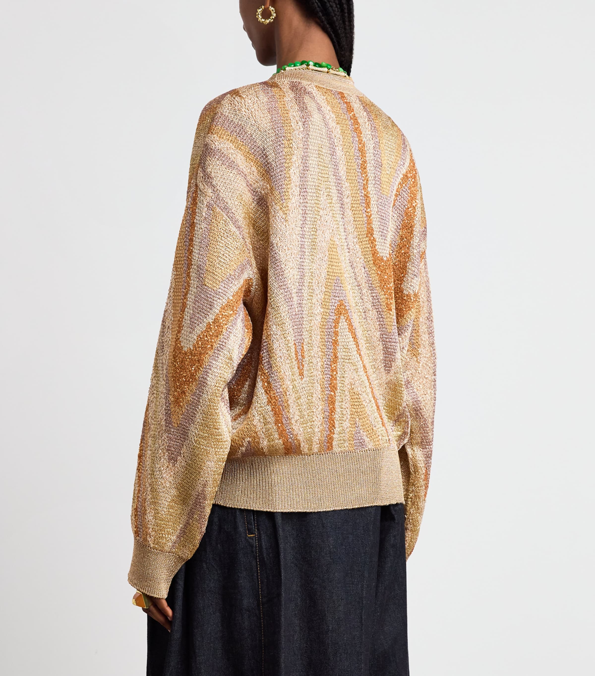 Missoni Womens Metallic Graphic Cardigan Cream Bse Gld Image 5