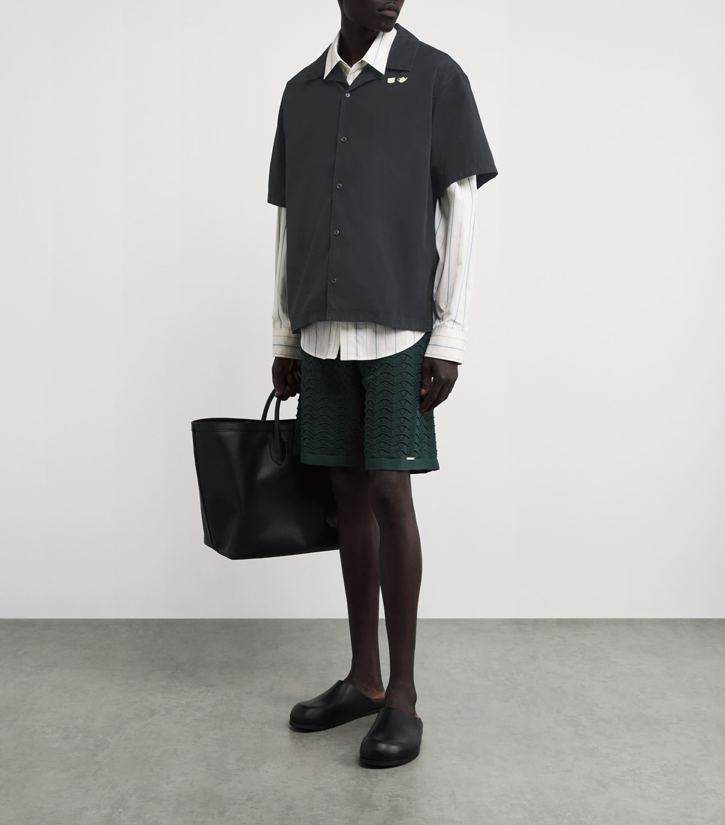 JW Anderson Mens Cotton Embroidered Shirt Washed Black Image 2