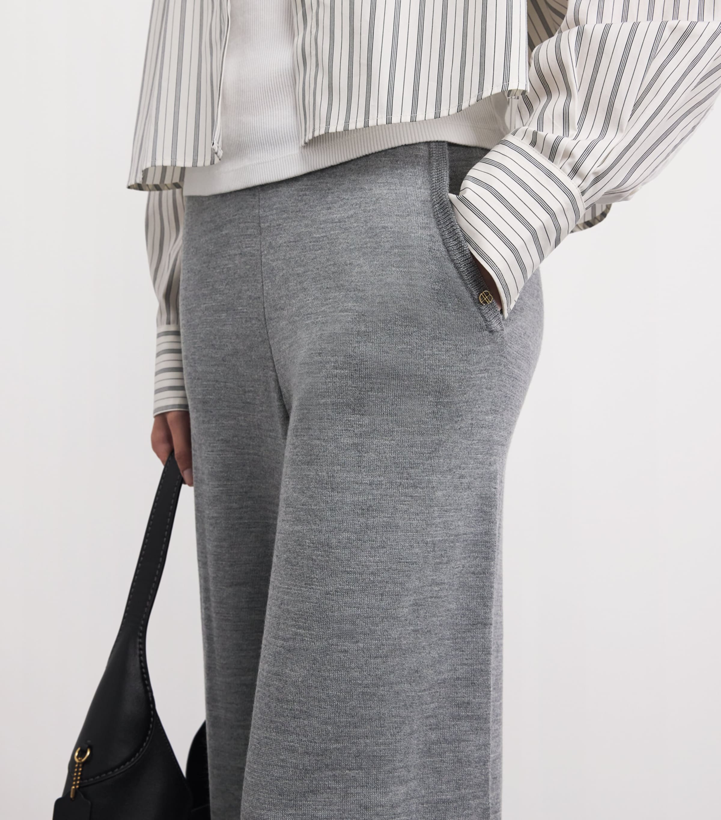 ANINE BING Womens Wool-Cashmere Knitted Adley Trousers Medium Heather Grey Image 3