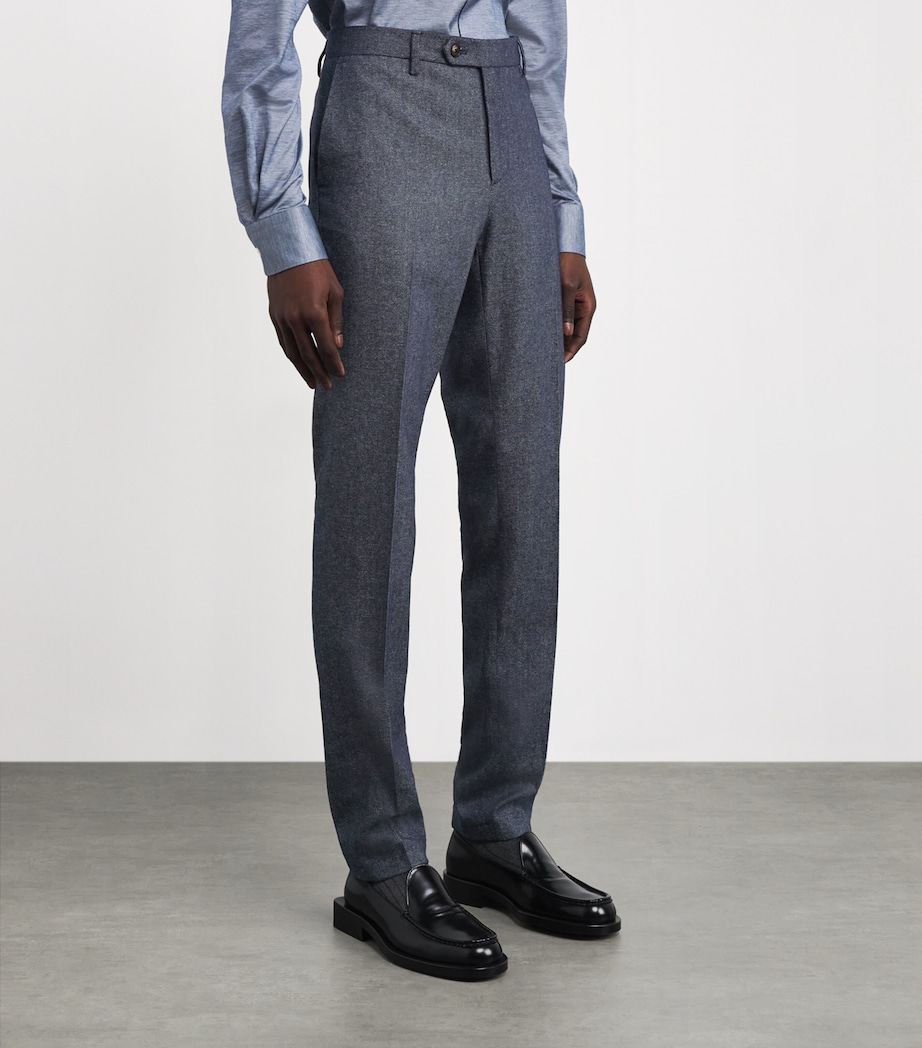 Cotton-Blend Flat Front Trousers 01 BLUE NAVY Image 3