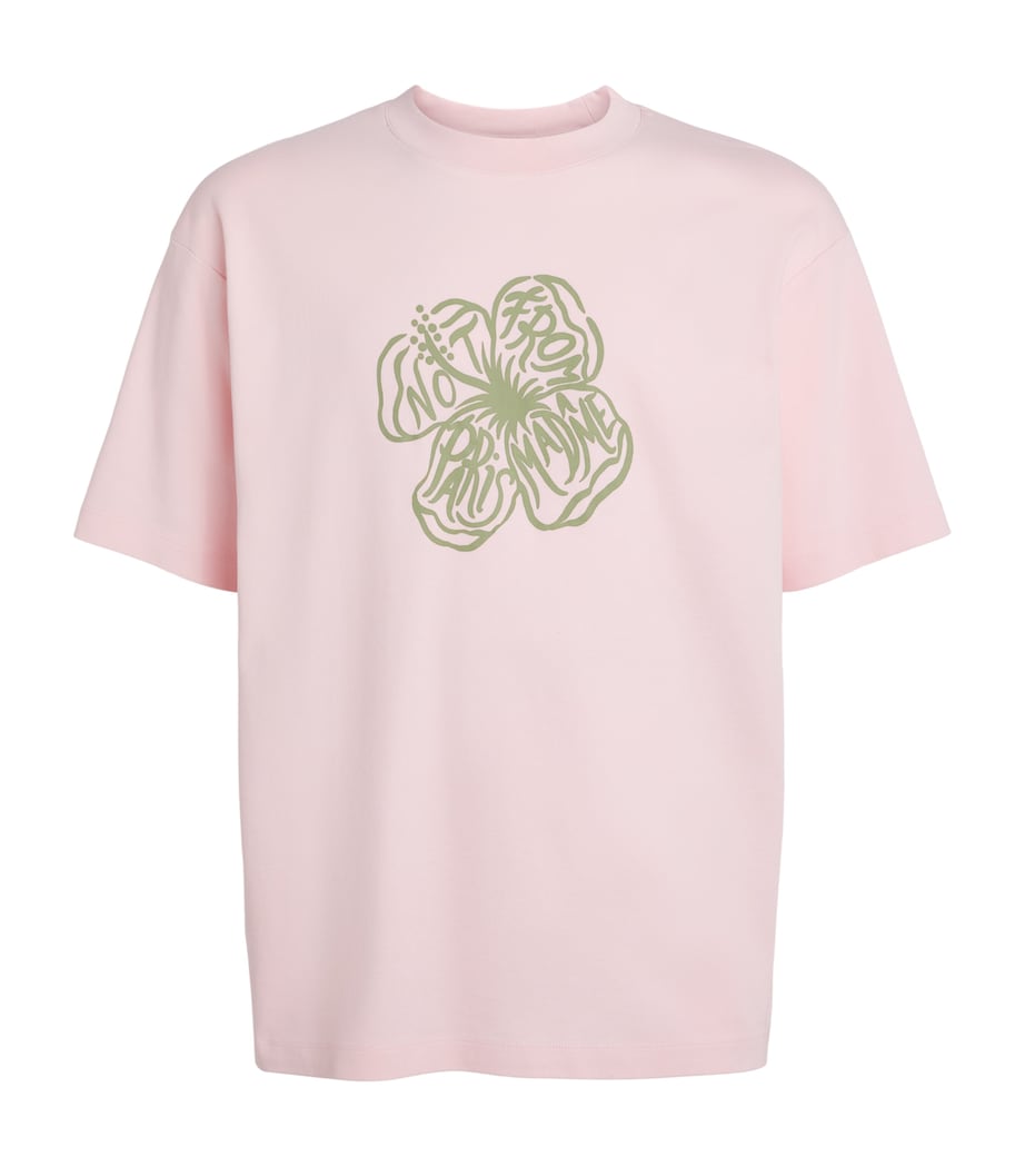 Drôle De Monsieur Mens Cotton Hibiscus Slogan T-Shirt Light Pink Image 1