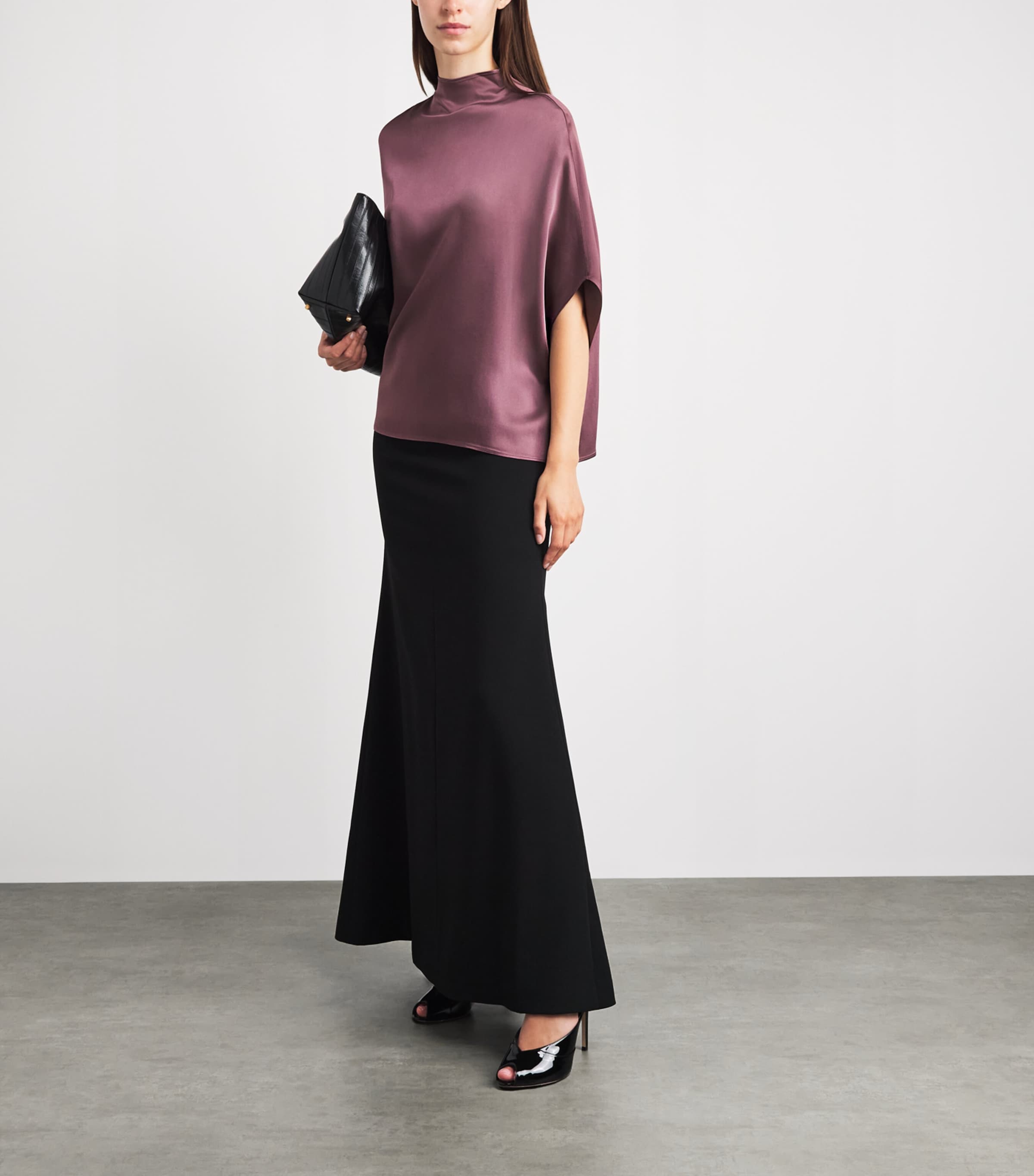 LAPOINTE Womens Satin Cape Blouse Dark Mauve Image 2
