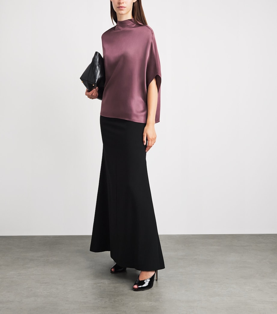 LAPOINTE Womens Satin Cape Blouse Dark Mauve Image 2