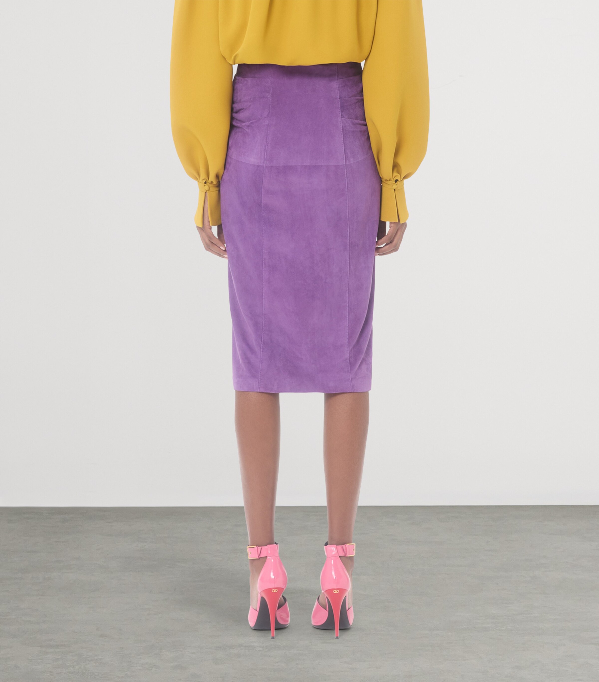 Valentino Womens Suede Gathered Midi Skirt Image 4