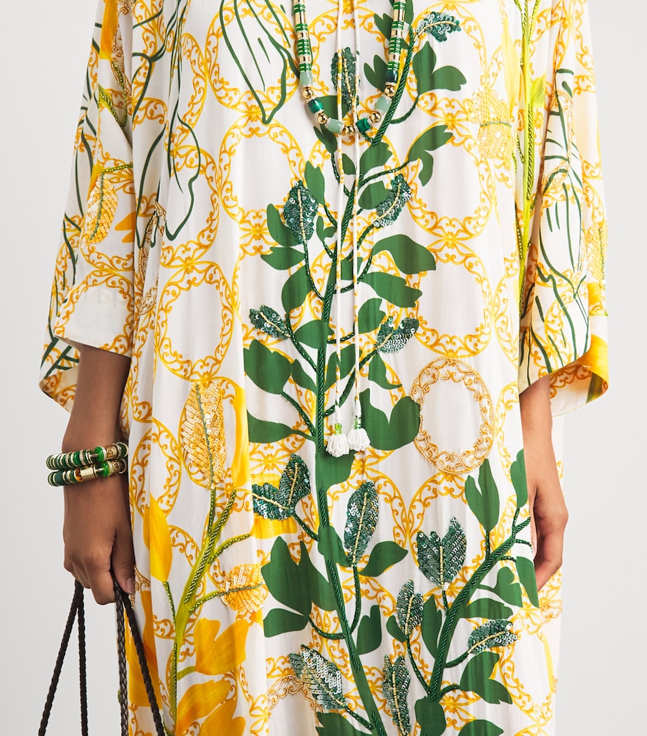 Verandah Womens Embellished Floral Kaftan Maxi Dress Ivry Jali Wstria Pnl Image 5