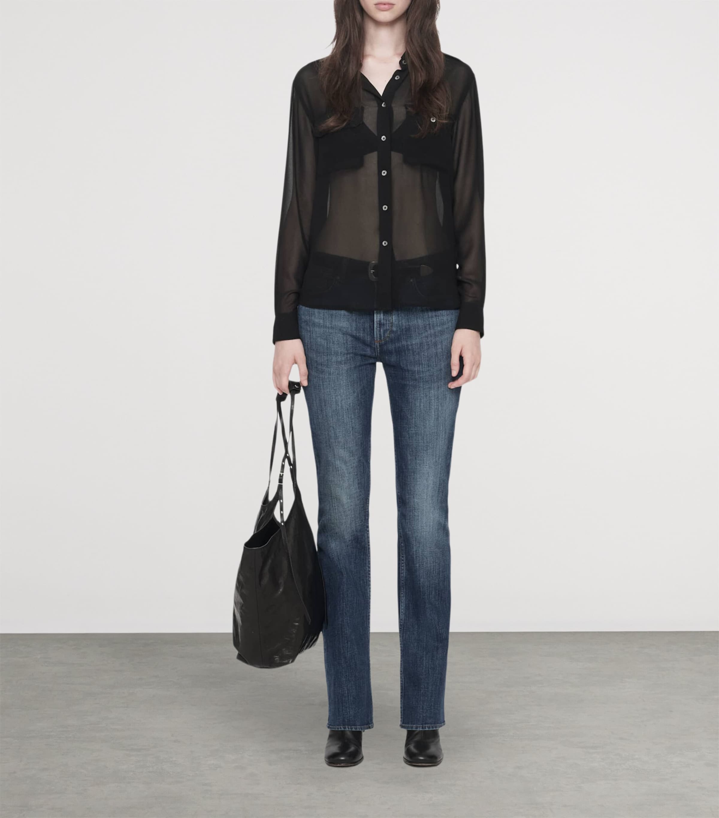 AllSaints Womens Maven Shirt Sheer Black Image 2