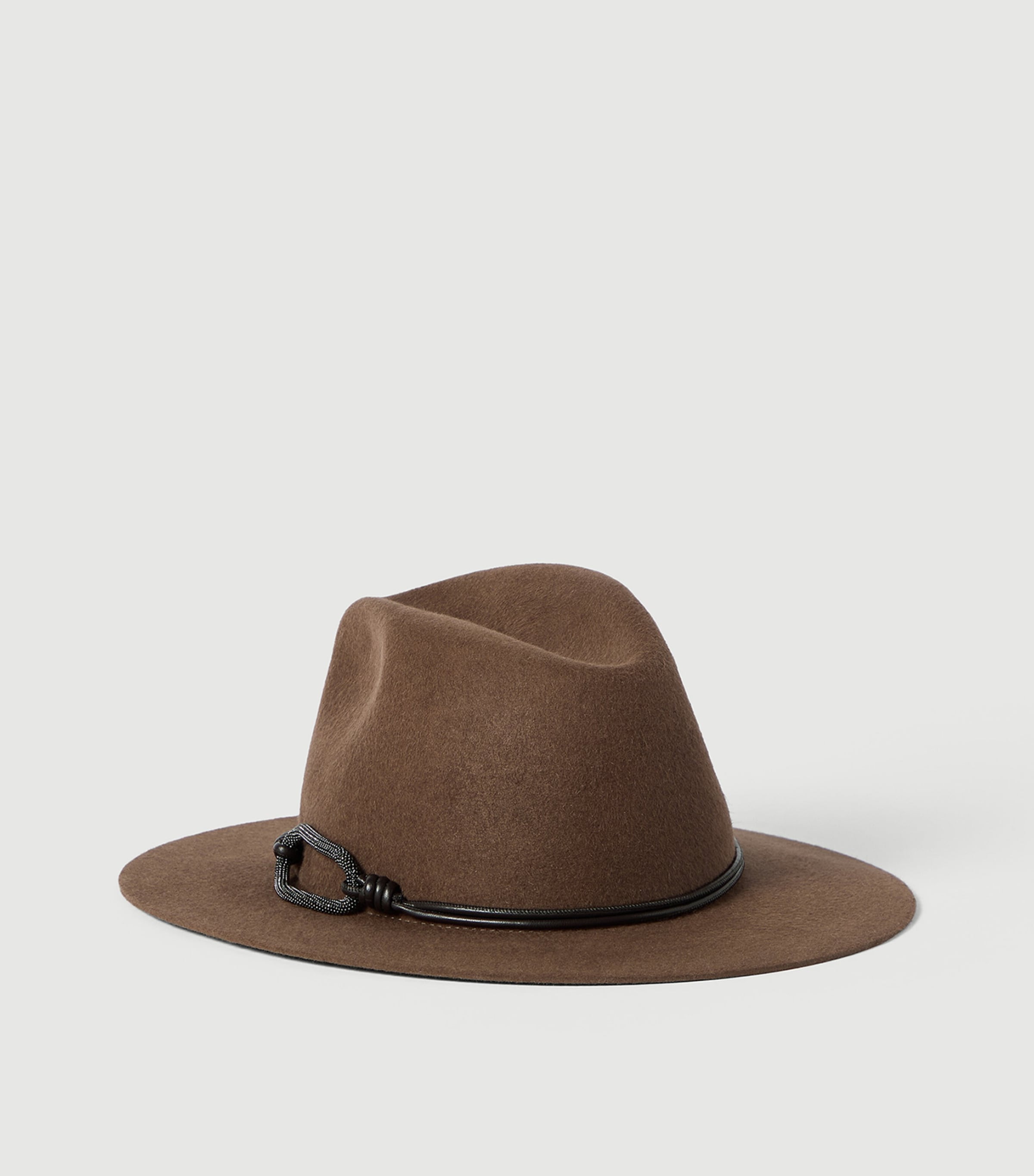 Brunello Cucinelli Felt Monili-Detail Fedora Coffee Image 4