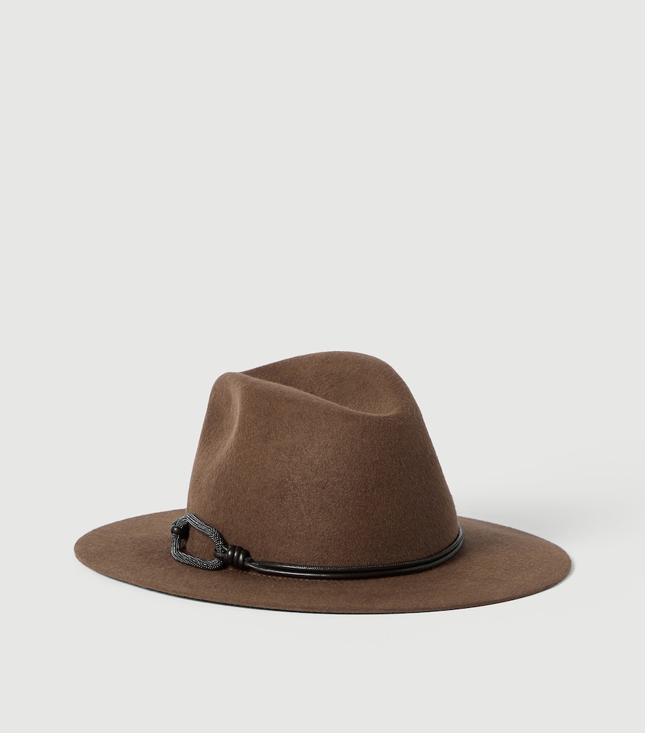 Brunello Cucinelli Felt Monili-Detail Fedora Coffee Image 4