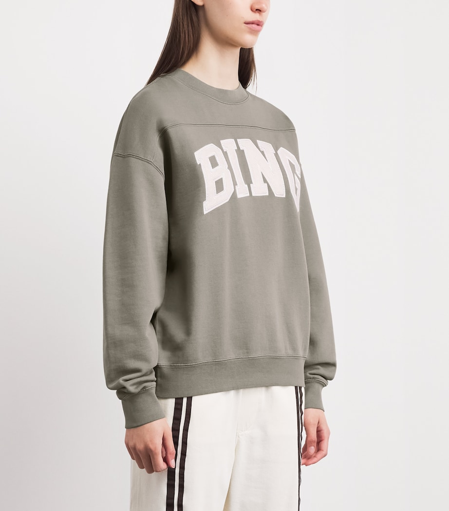 ANINE BING Womens Cotton Trenton Logo Sweatshirt Washed Olive Image 4