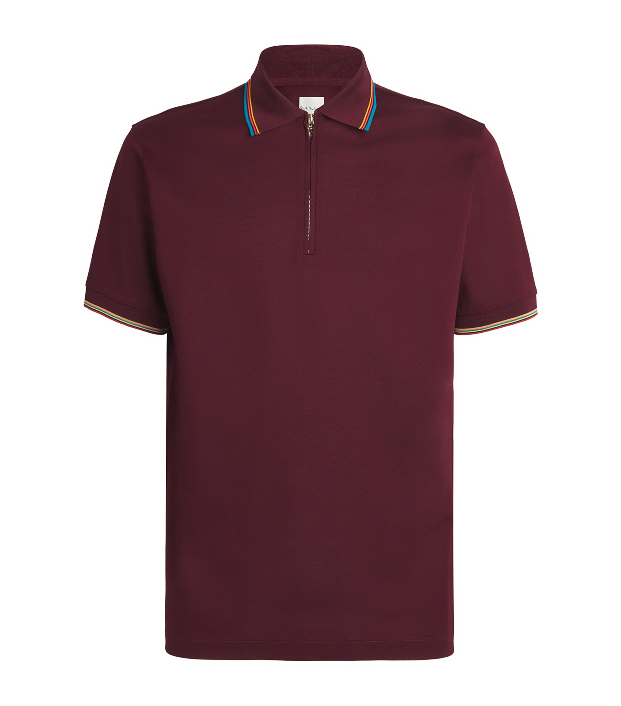 Paul Smith Signature Stripe Trim Zip Polo Shirt In Burgundy