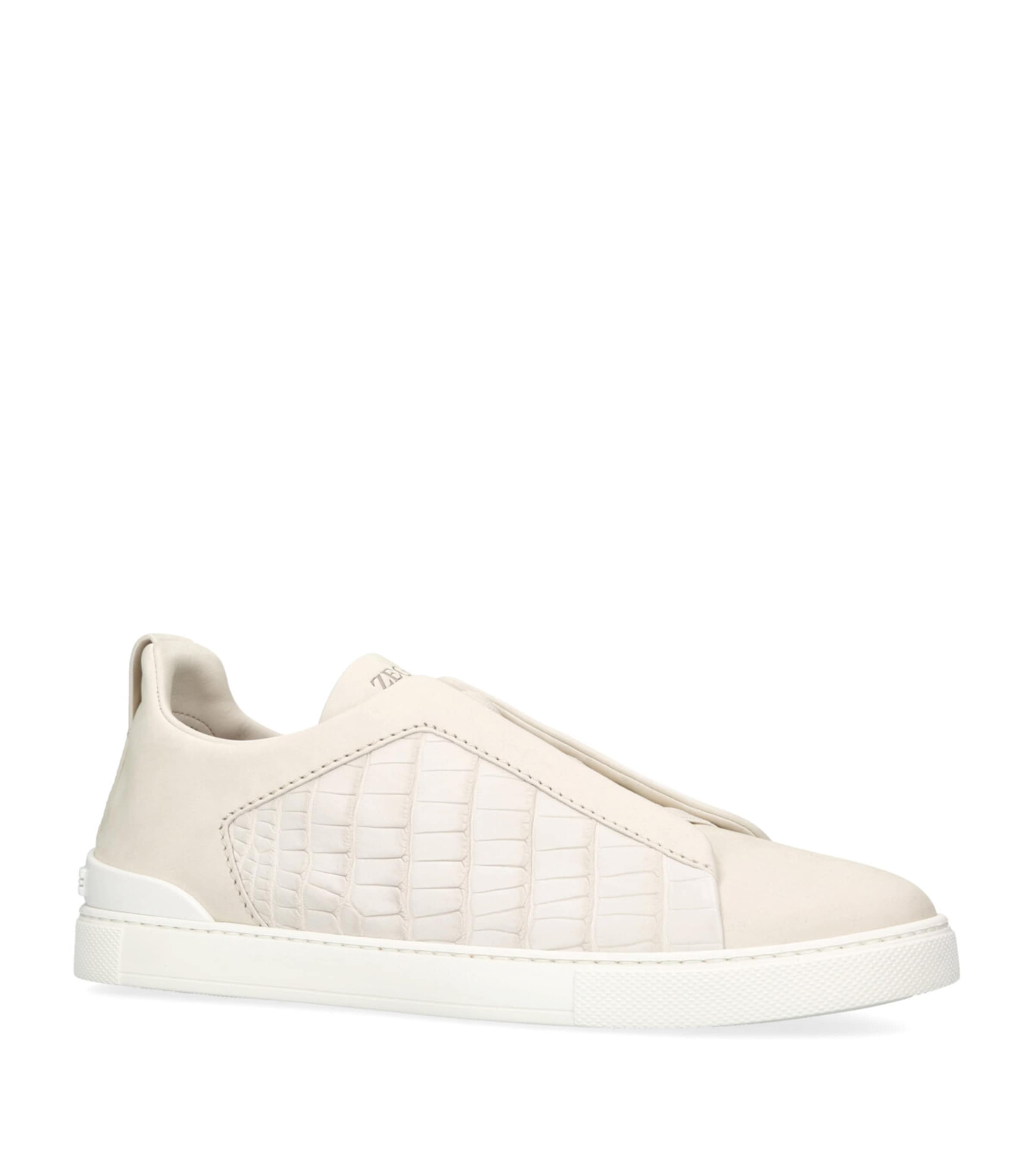 Zegna Crocodile Leather Triple Stitch SECONDSKIN Sneakers White Image 3