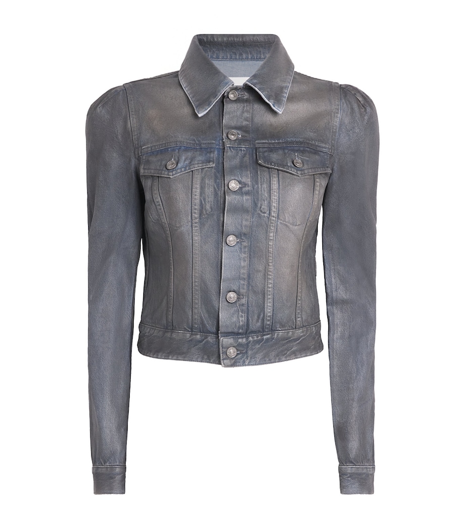 7 For All Mankind Womens Coated Denim Jacket Dark Grey Image 1