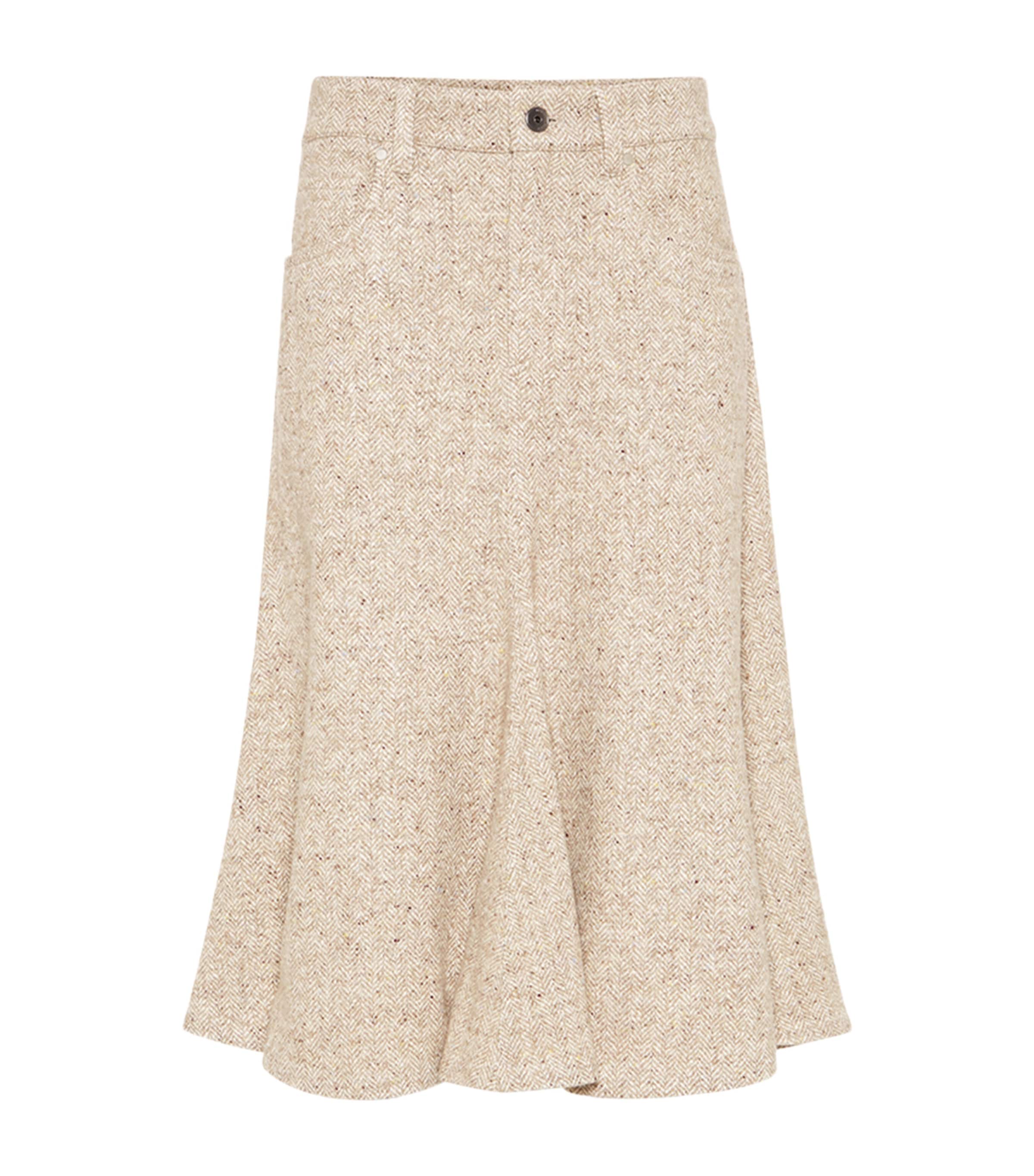 Brunello Cucinelli Flecked Virgin Wool-silk-blend Midi Skirt In Nude