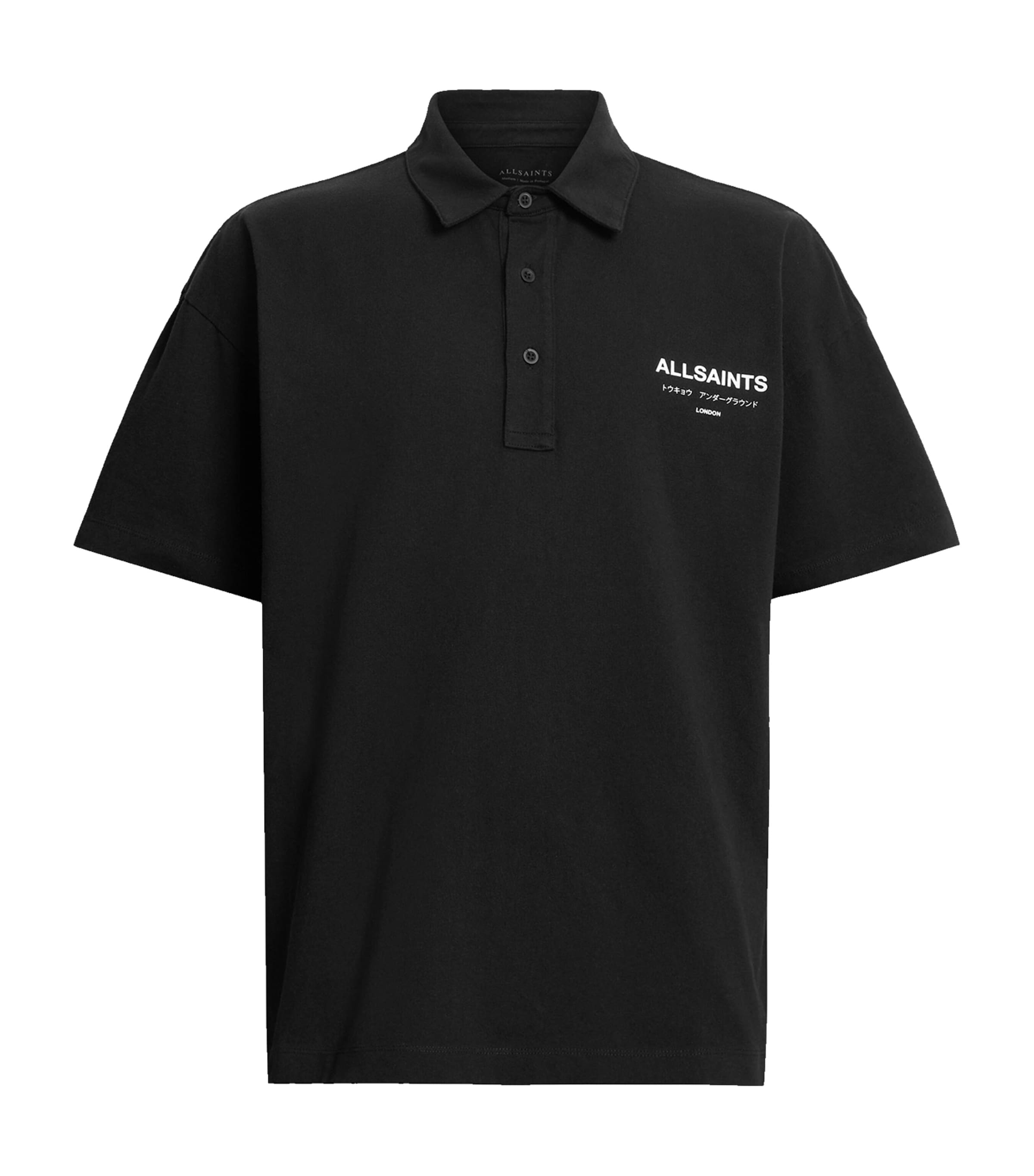 AllSaints Mens Organic Cotton Underground Polo Shirt Jet Black Image 1