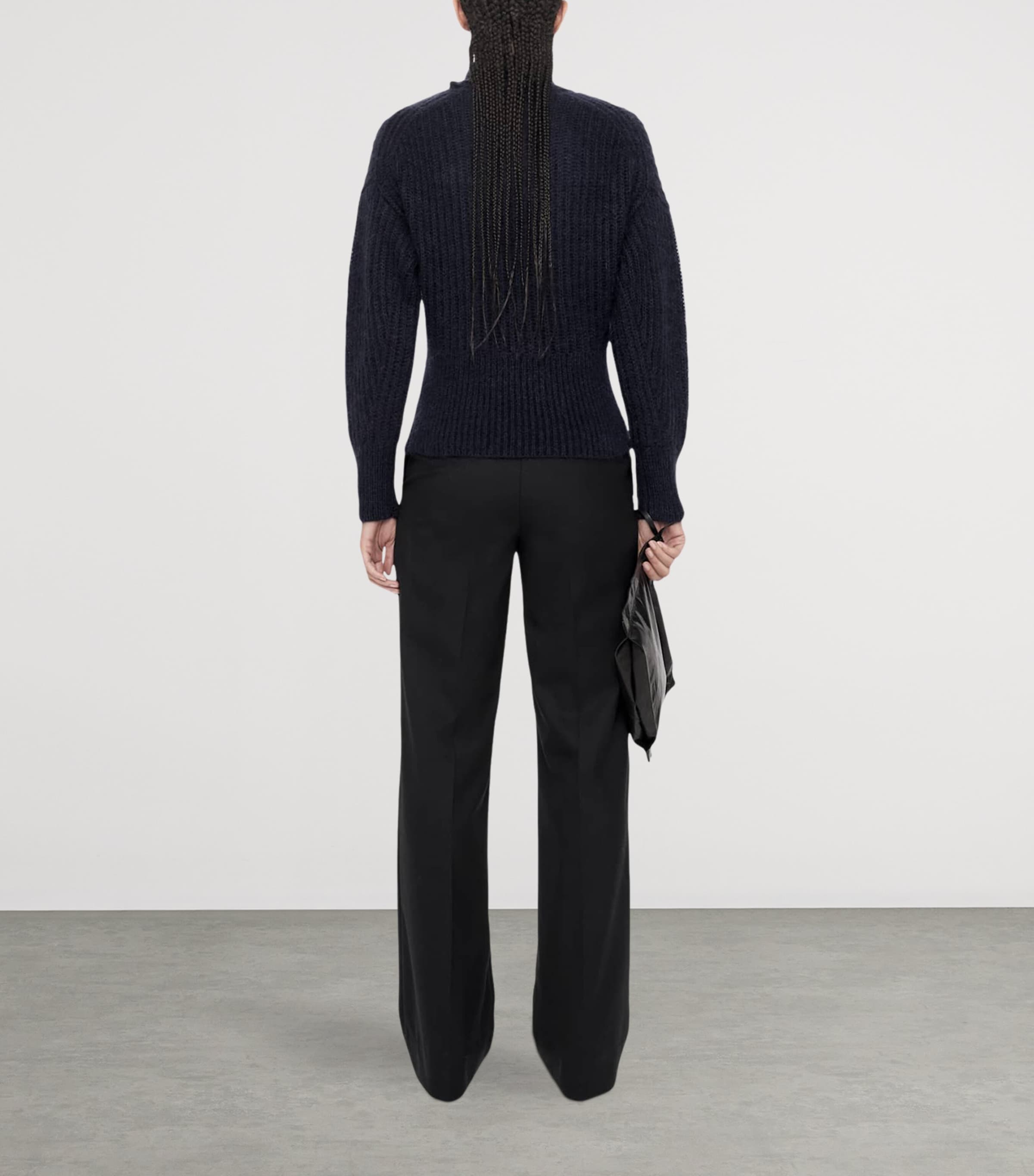 AllSaints Womens Relaxed Tie-Detail Etty Sweater Ink Navy Blue Image 7