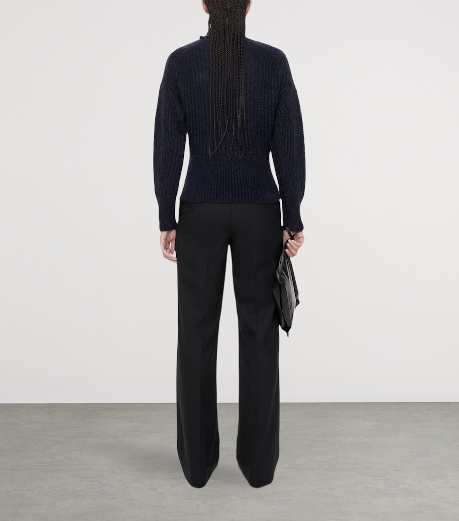 AllSaints Womens Relaxed Tie-Detail Etty Sweater Ink Navy Blue Image 7