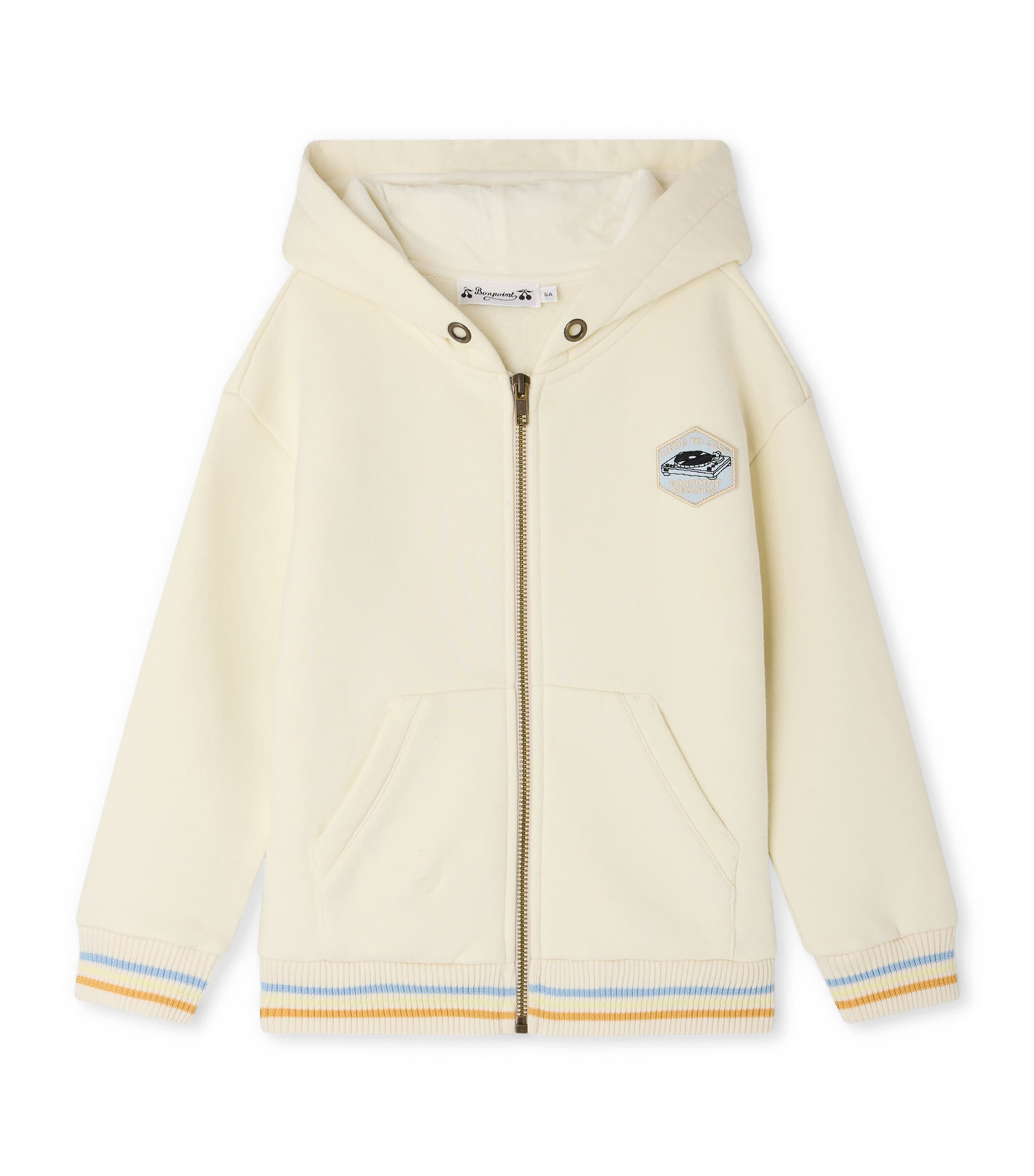 Bonpoint Record Print Hoodie (4-8 Years) Upb Ecru Image 1