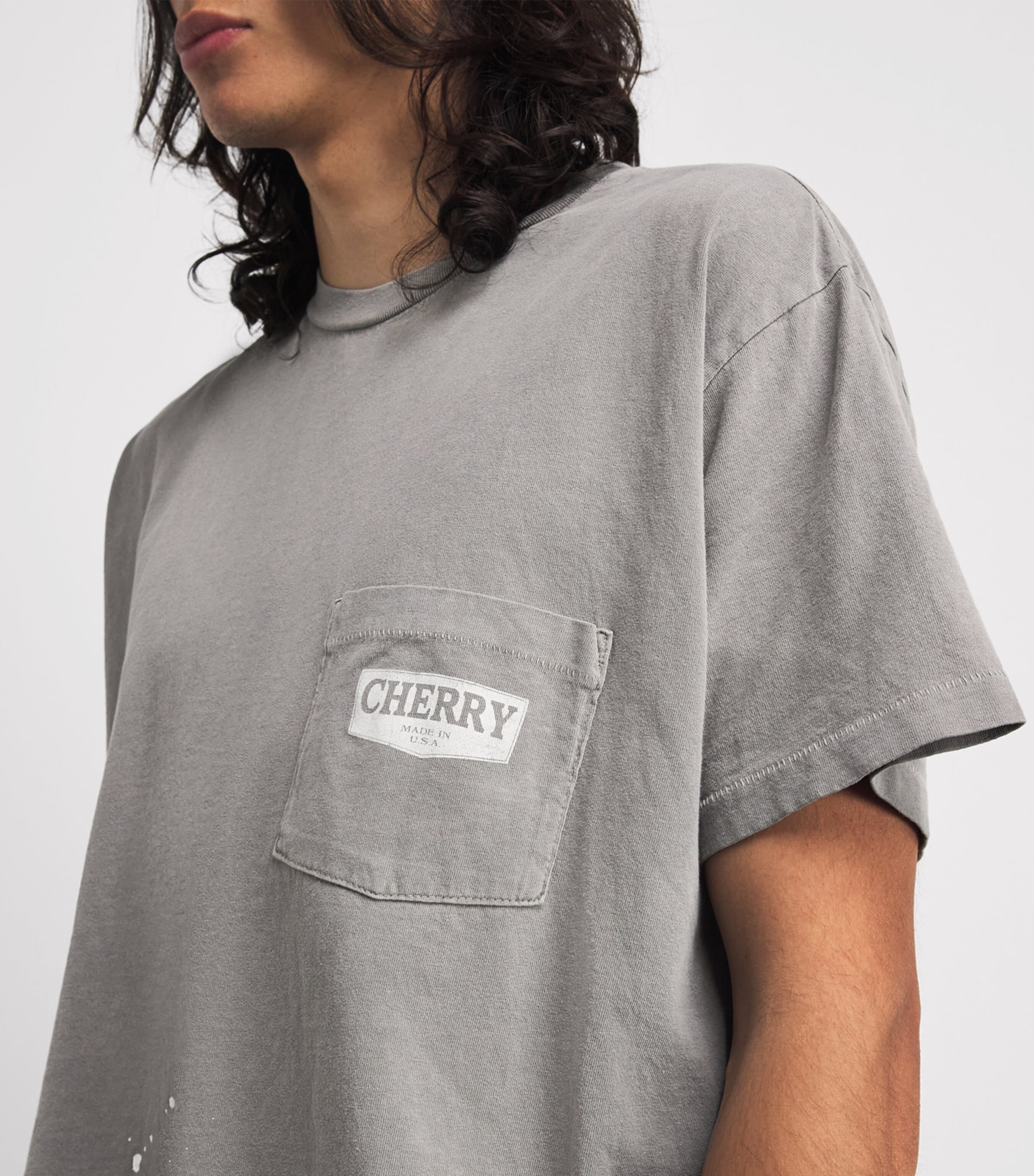 Cherry Los Angeles Mens Cotton Chevron Pocket T-Shirt Light Charcoal Image 3
