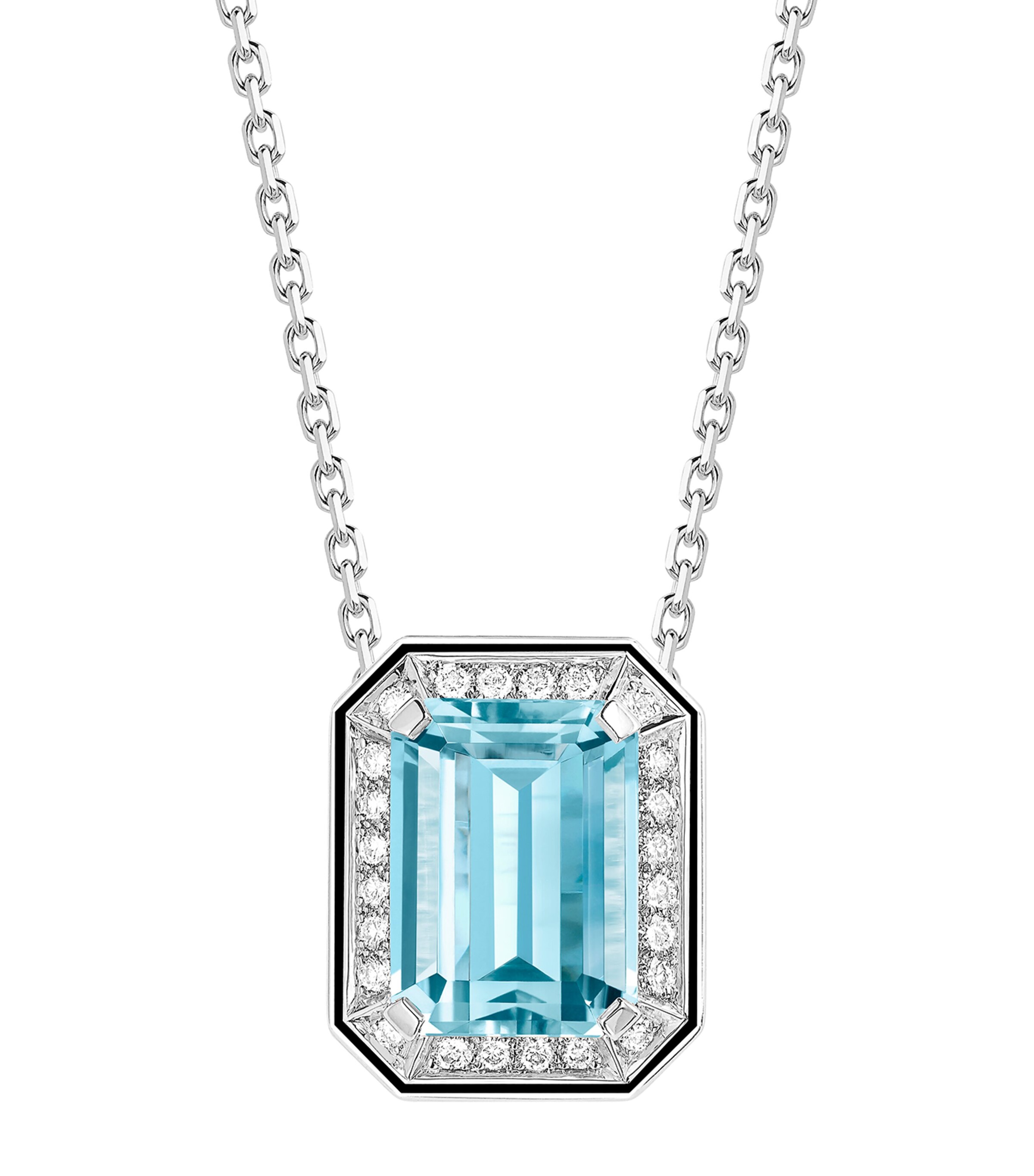 White Gold, Diamond and Aquamarine Vendôme Liseré Pendant Necklace AQUAMARINE Image 3
