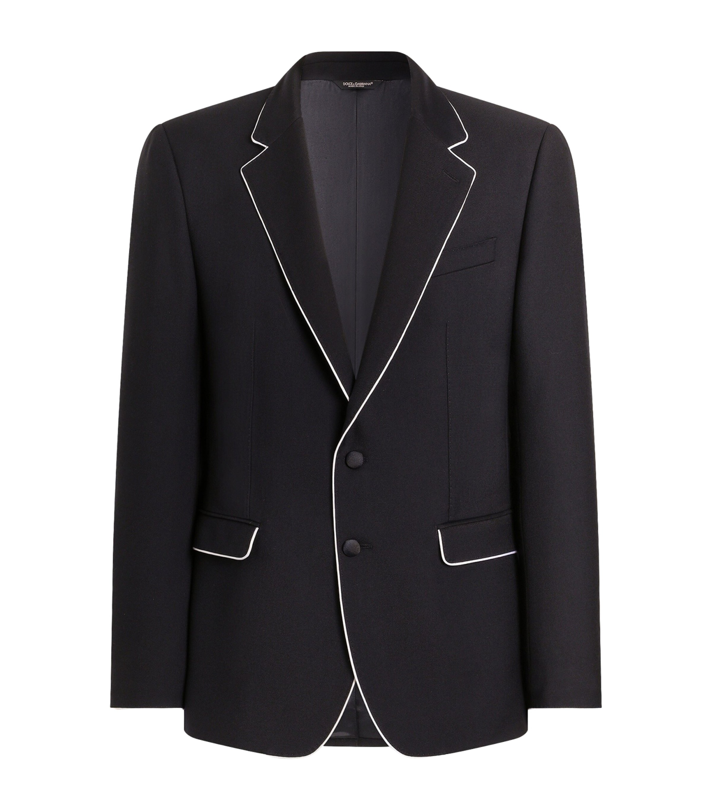 Dolce&Gabbana Mens Virgin Wool Contrast-Piping Blazer Very Dark Blue Image 1