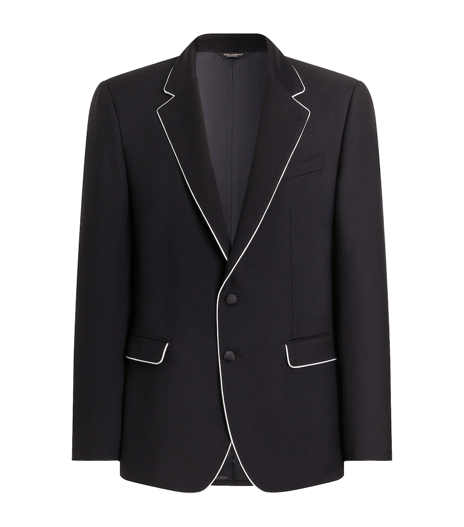Dolce&Gabbana Mens Virgin Wool Contrast-Piping Blazer Very Dark Blue Image 1