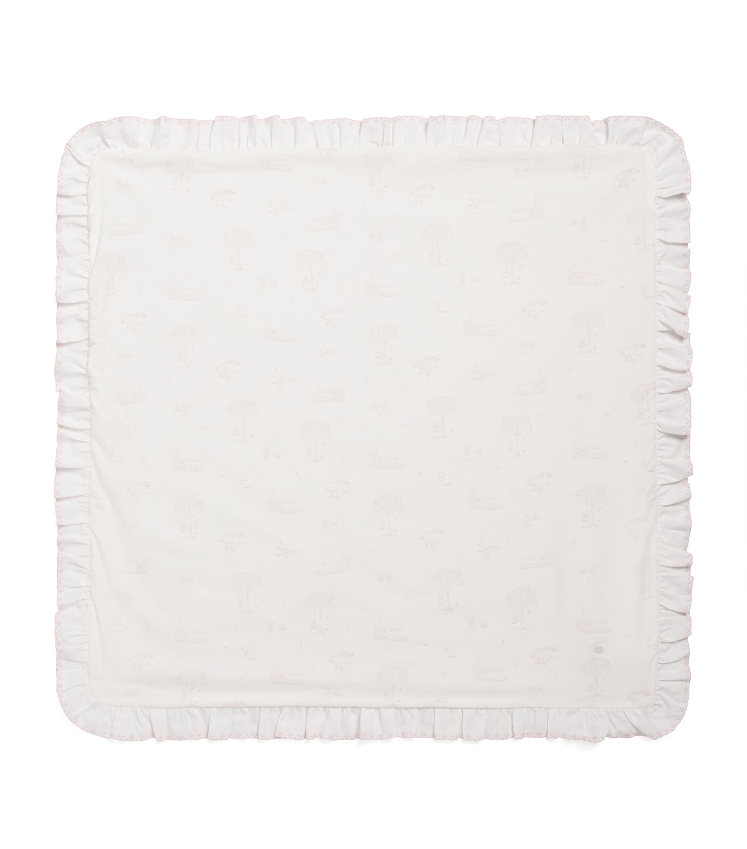 Patachou Cotton Frill-trim Floral Blanket In White