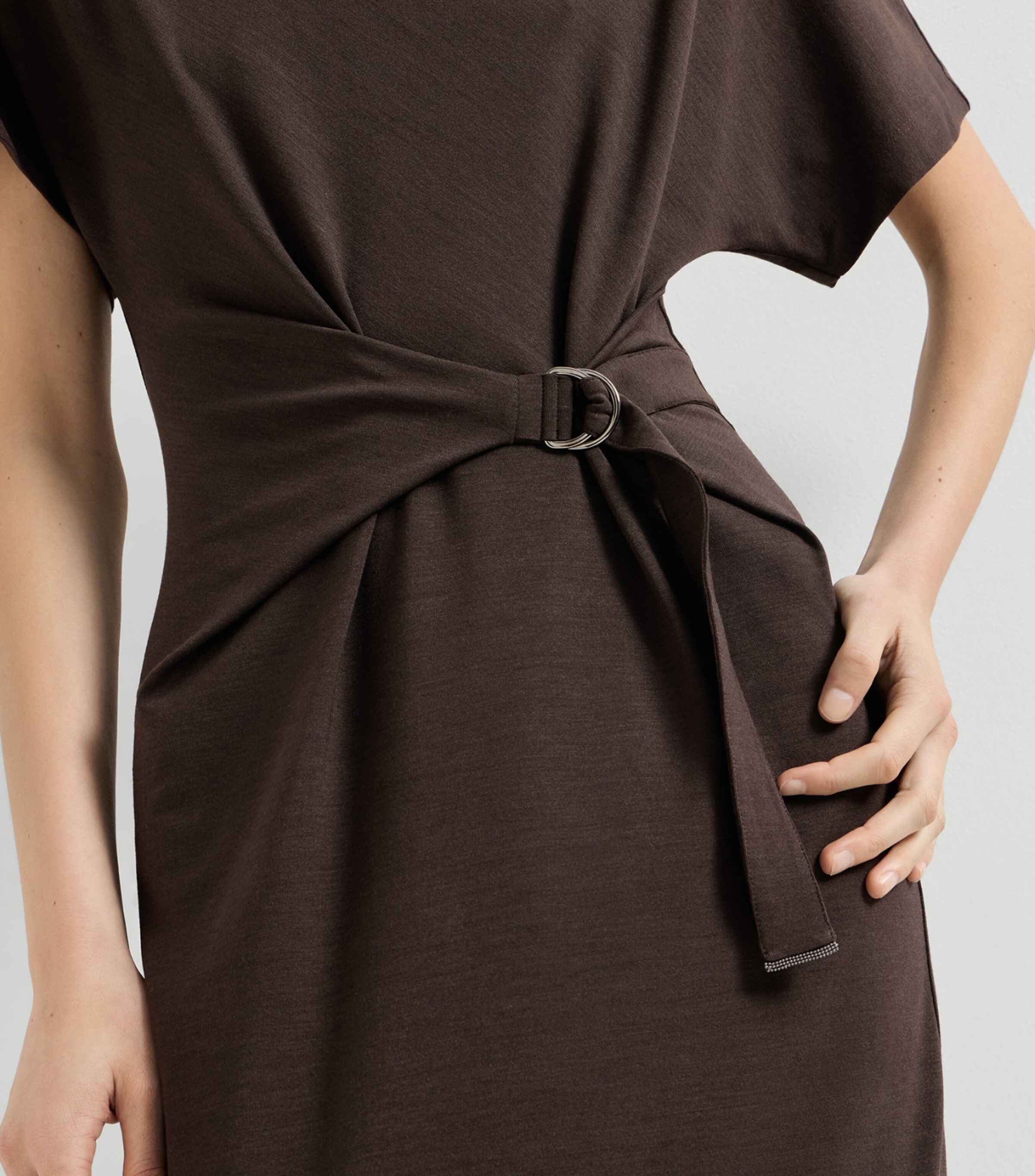 Brunello Cucinelli Womens Wool-Blend Belted Midi Dress Image 6