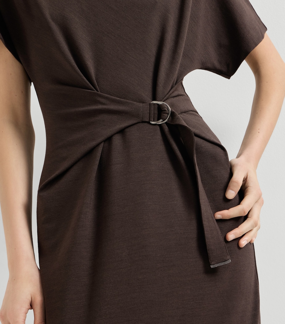 Brunello Cucinelli Womens Wool-Blend Belted Midi Dress Image 6
