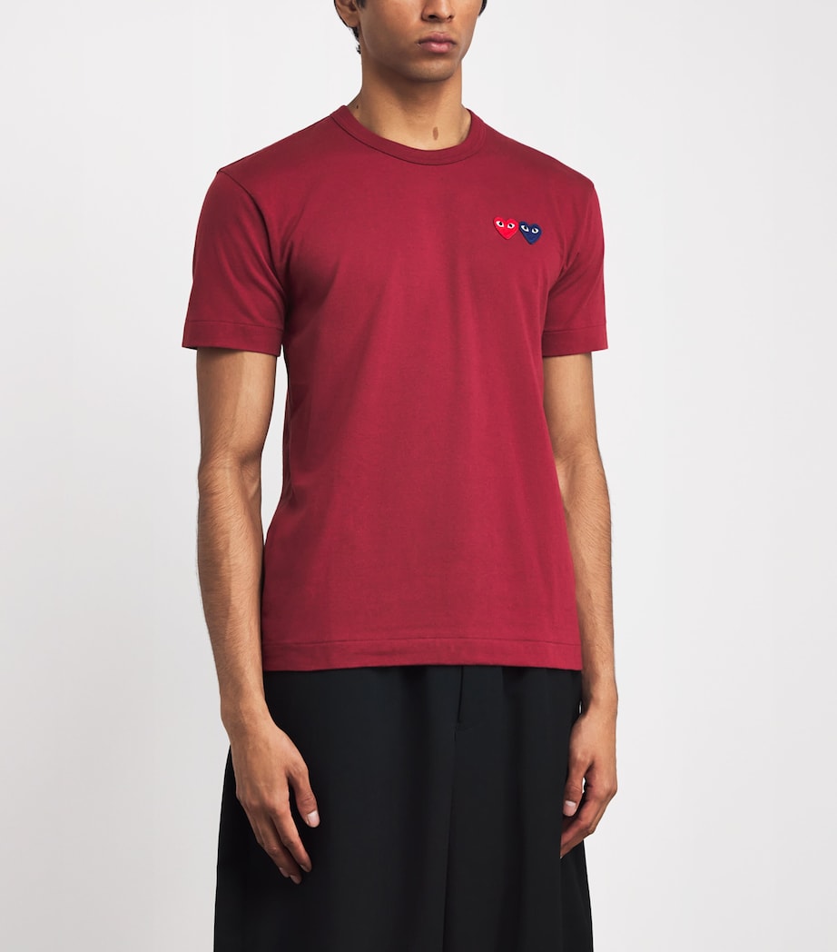 Embroidered Double-Heart T-Shirt 4 - BURGUNDY Image 3