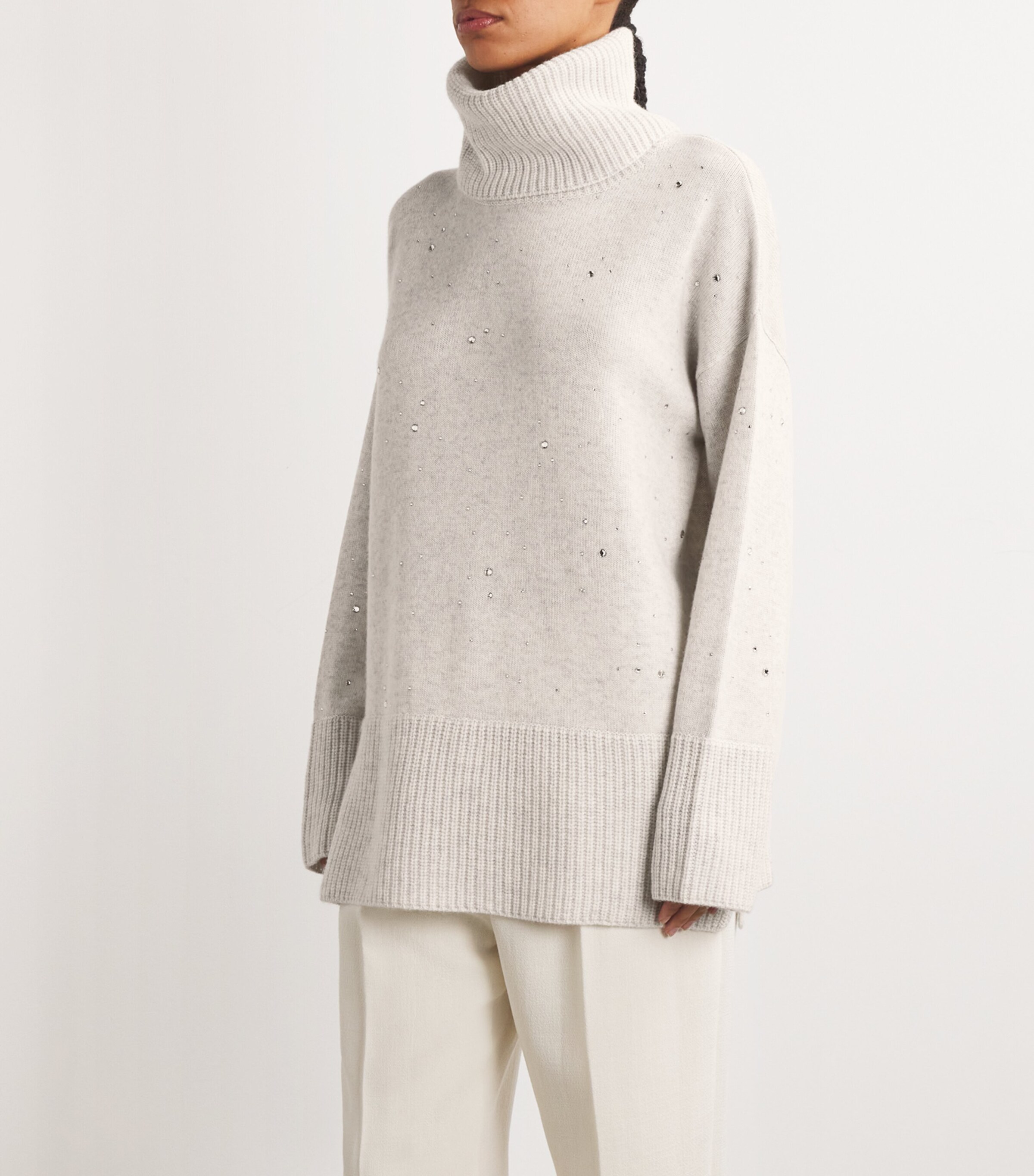 William Sharp Womens Cashmere Crystal-Embellished Rollneck Sweater Silverhaze Image 3