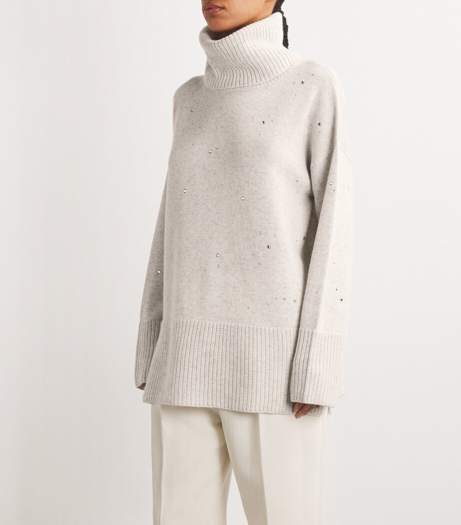 William Sharp Womens Cashmere Crystal-Embellished Rollneck Sweater Silverhaze Image 3