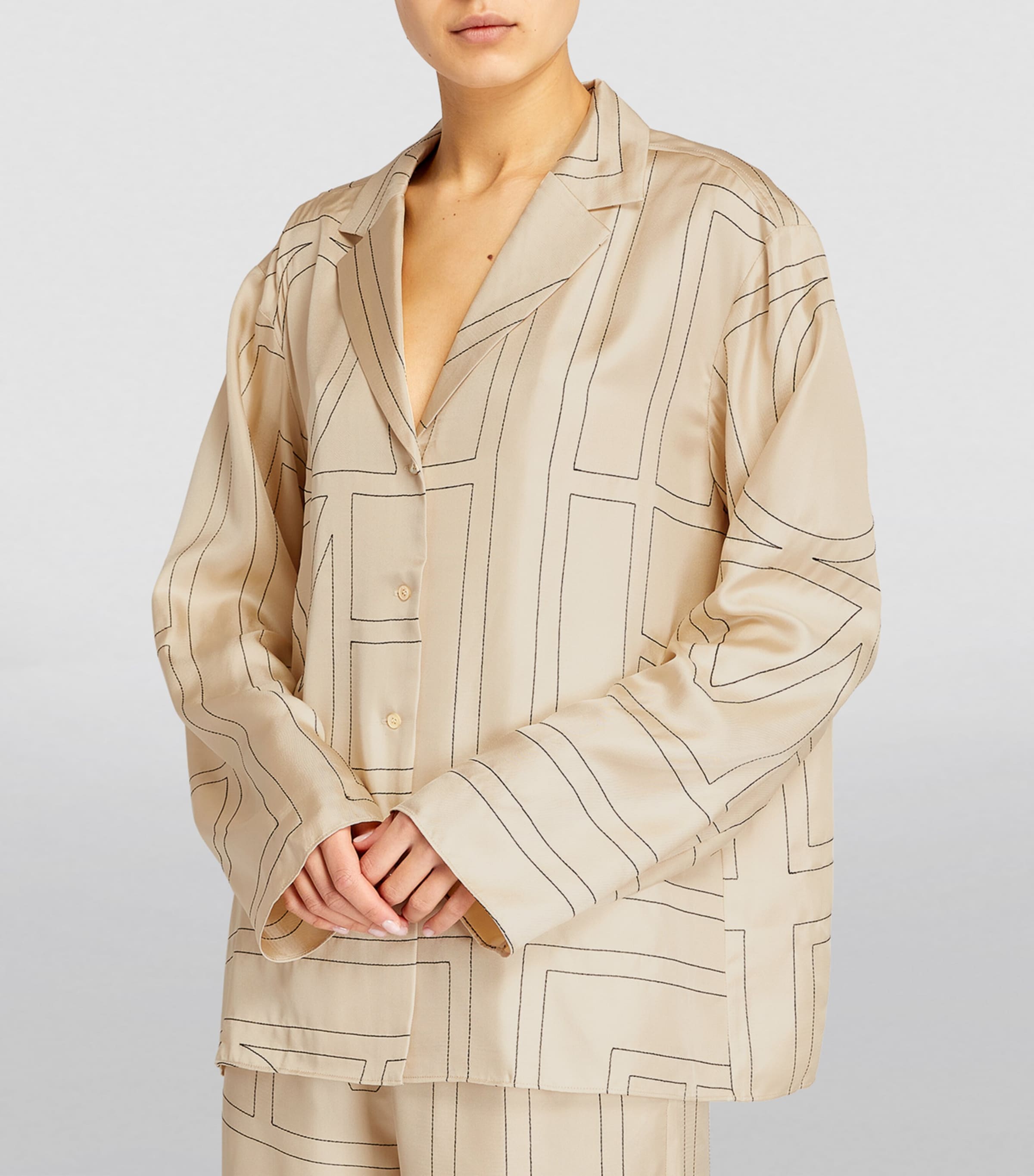 Silk Embroidered-Monogram Shirt IVORY MONOGRAM 926 Image 3