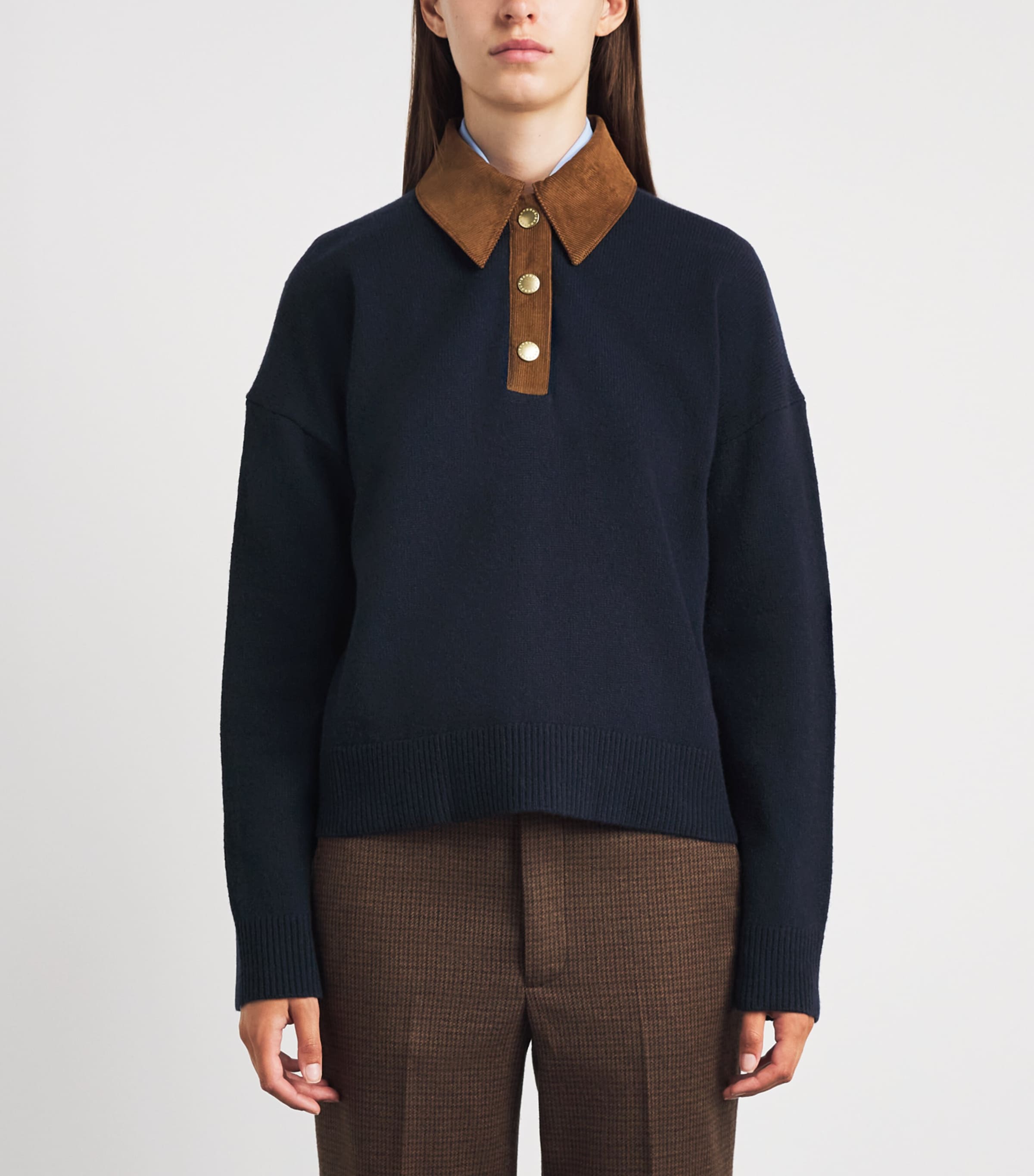Barbour Womens Merino Wool Ravenshill Polo Sweater Navy Image 4