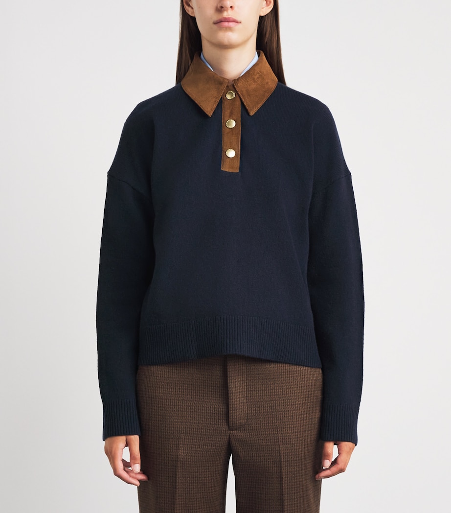 Barbour Womens Merino Wool Ravenshill Polo Sweater Navy Image 4