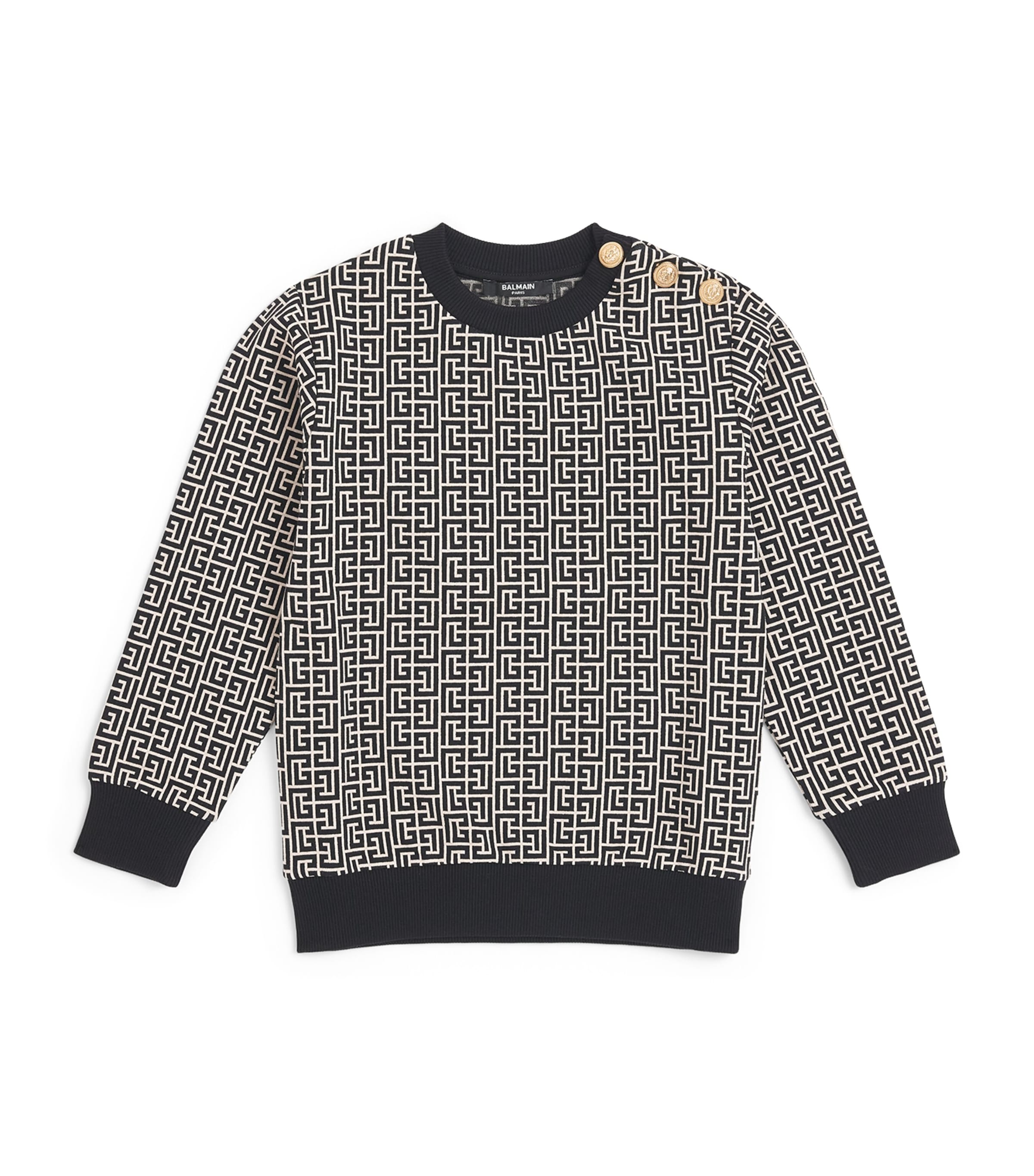 Balmain Kids Cotton Monogram Sweatshirt (6-14 Years) Cream/black Image 1