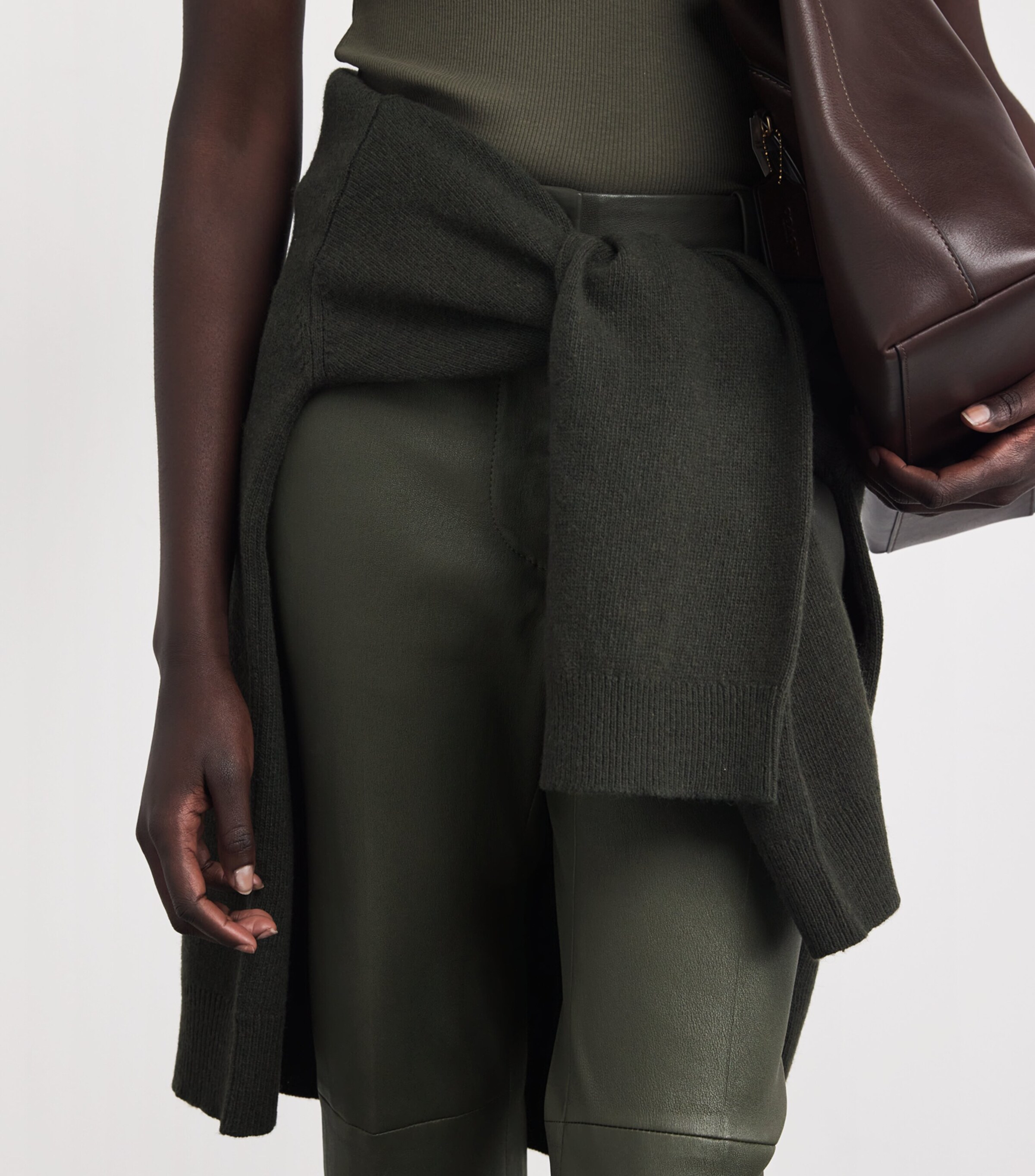 Joseph Womens Tafira Flared Leather Trousers Palm Leaf Image 6
