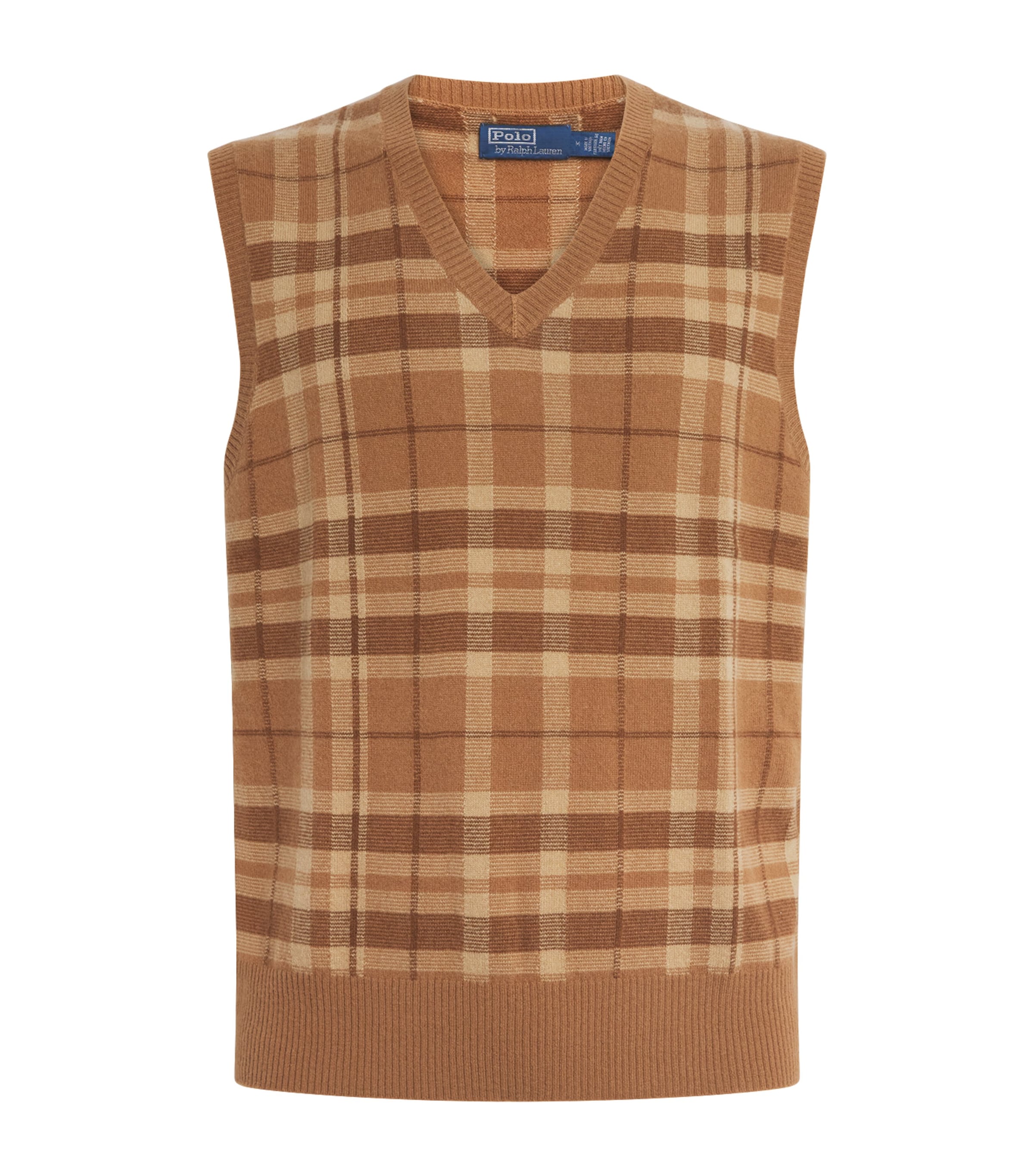 Polo Ralph Lauren Mens Cashmere Check Sweater Vest Brown Combo Image 1