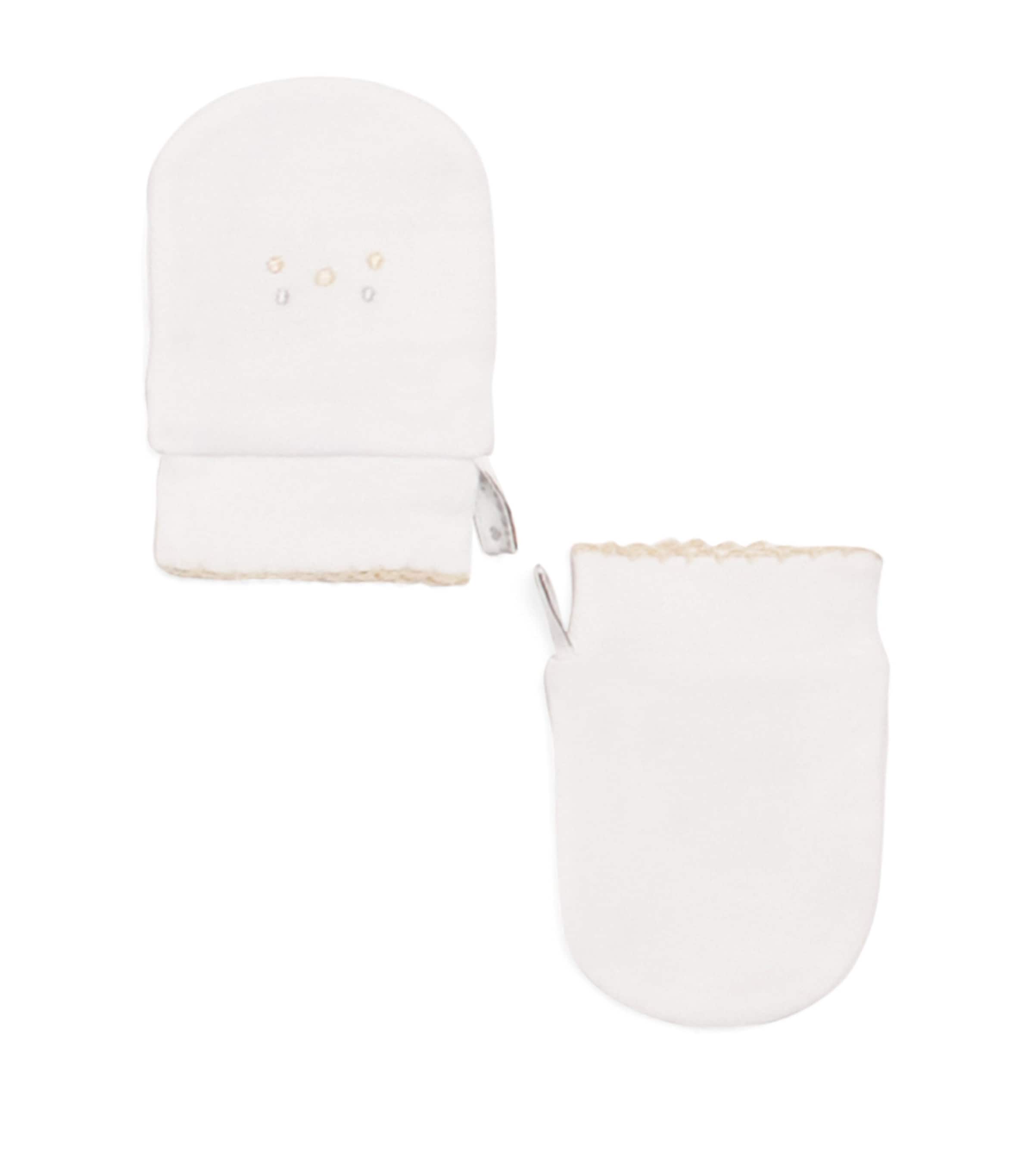 Kissy Kissy Pima Cotton Teddy Bear Time Mittens In White