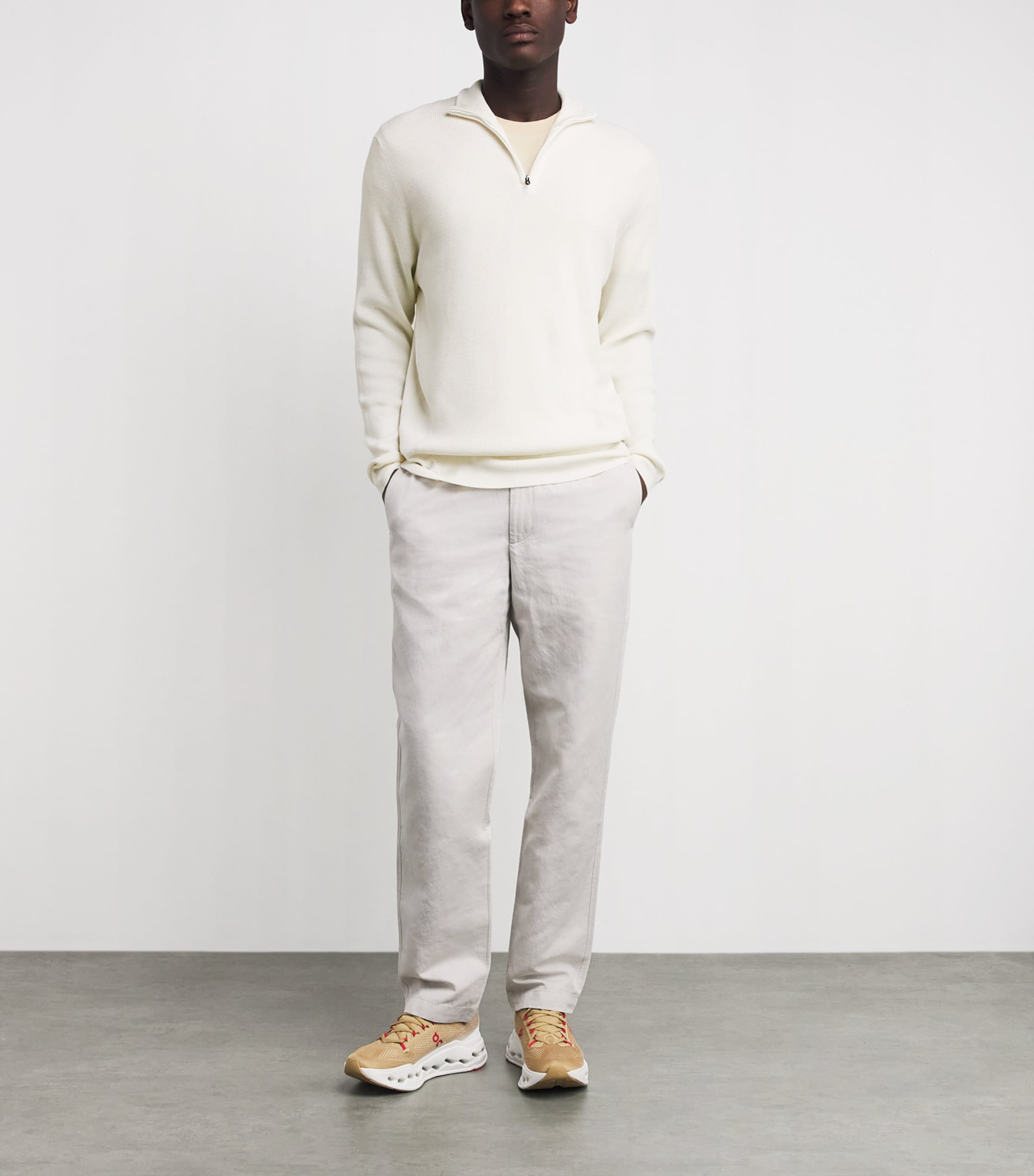 Sease Mens Virgin Wool Quarter-Zip Sweatshirt White Image 2