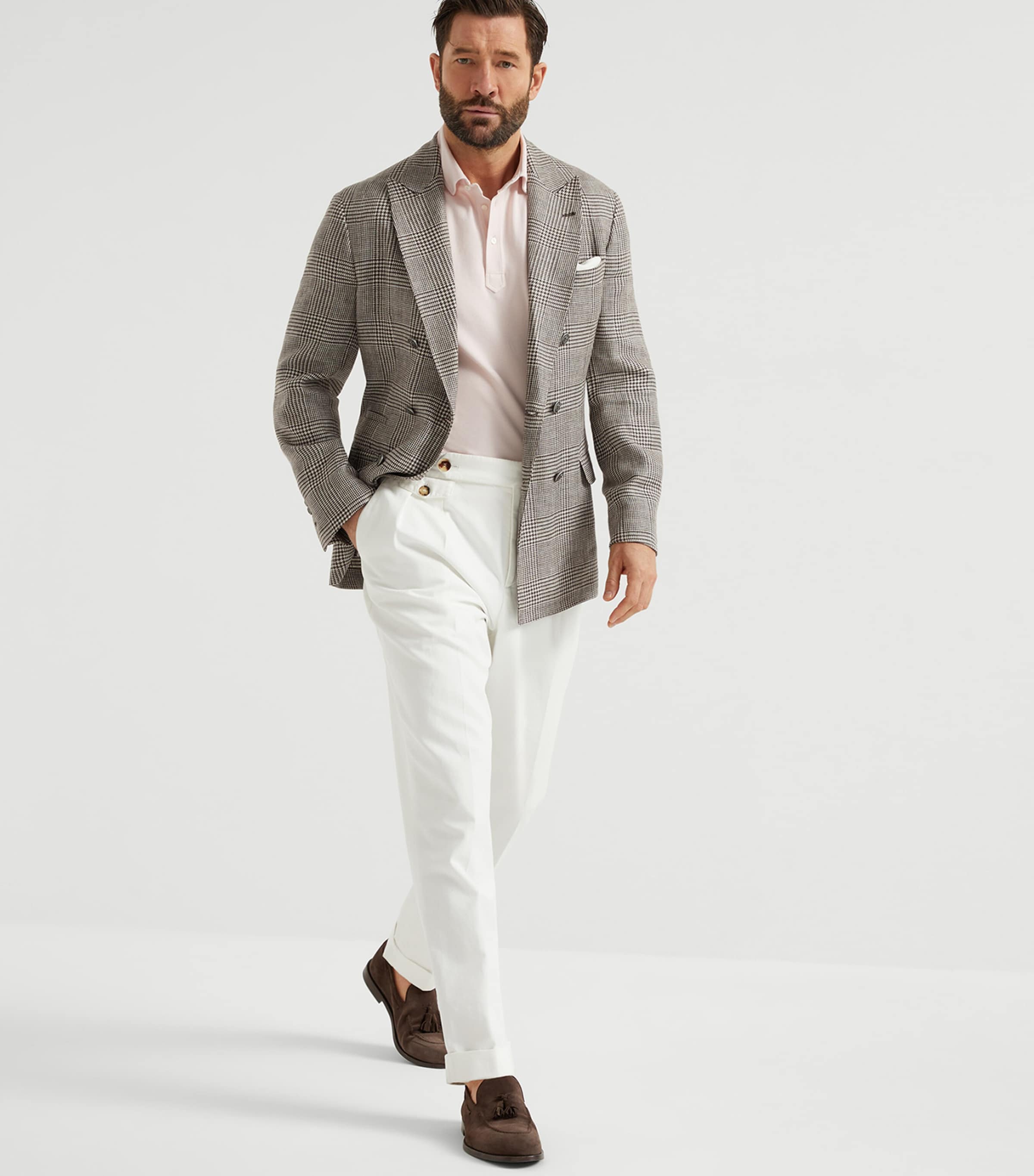 Brunello Cucinelli - Gray Linen & Cotton Ribbed Polo