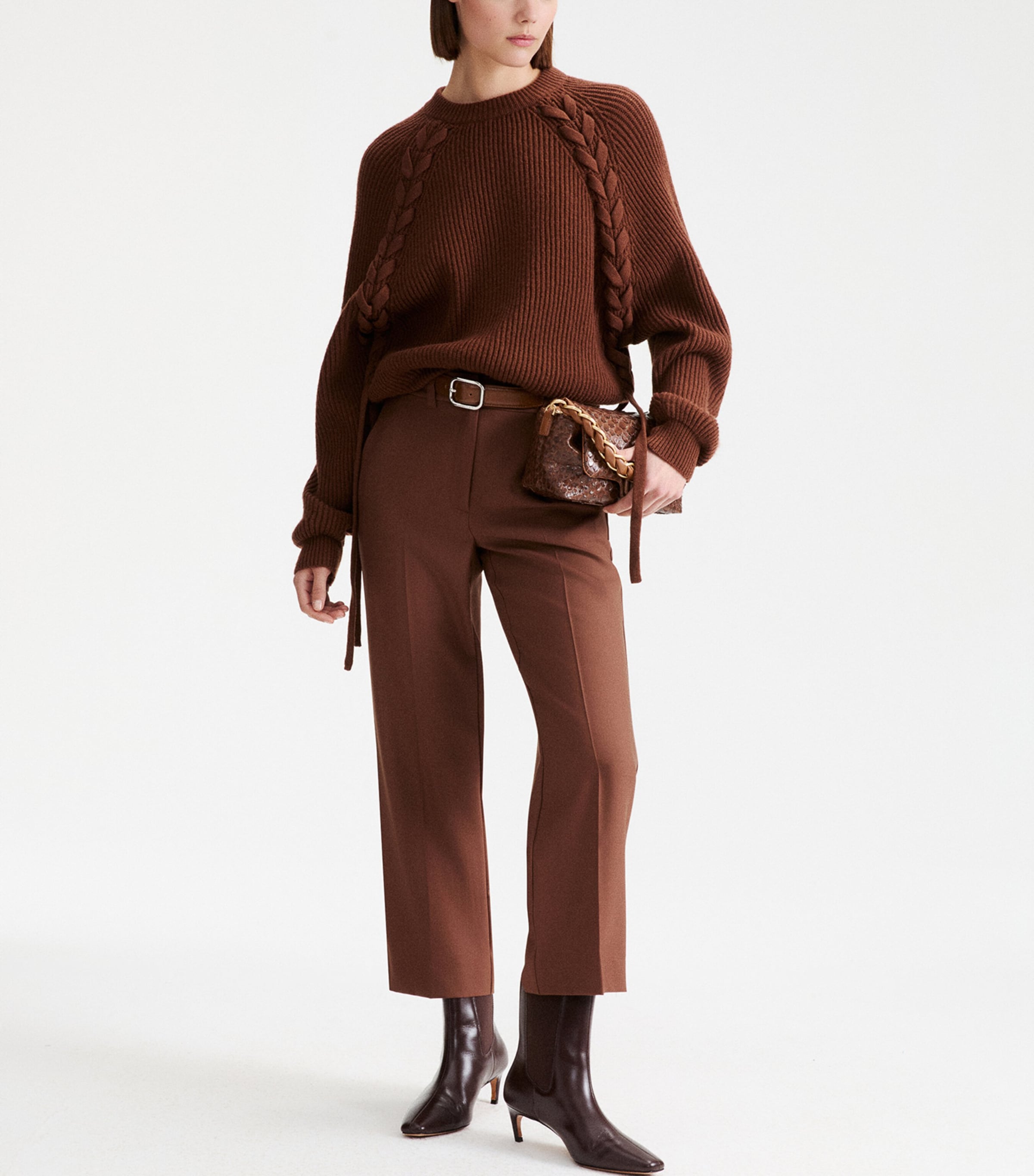 Marella Womens Virgin Wool Straight Trousers Caramel Image 2